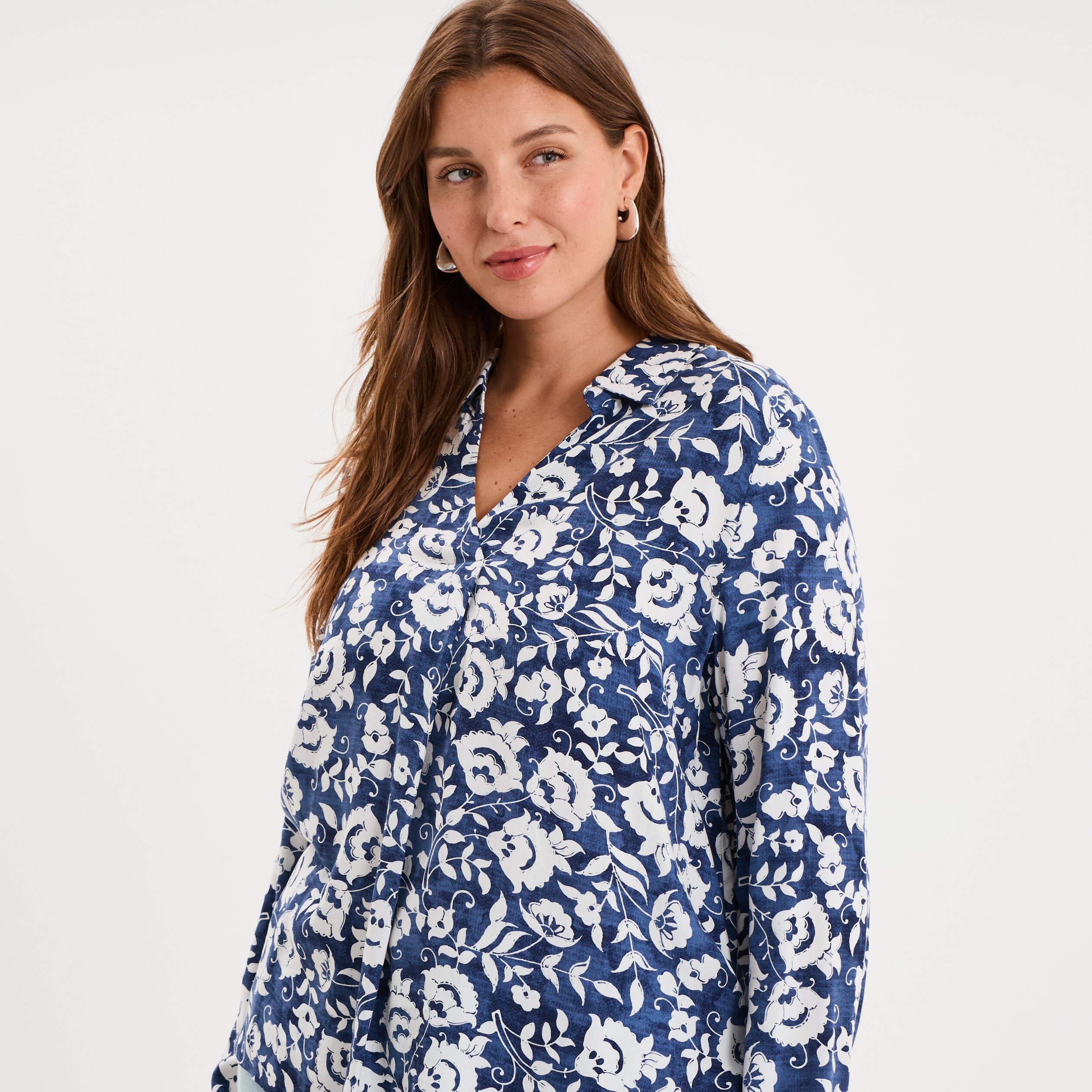 Blouse fluide manches 3/4 bleu marine femme grande taille