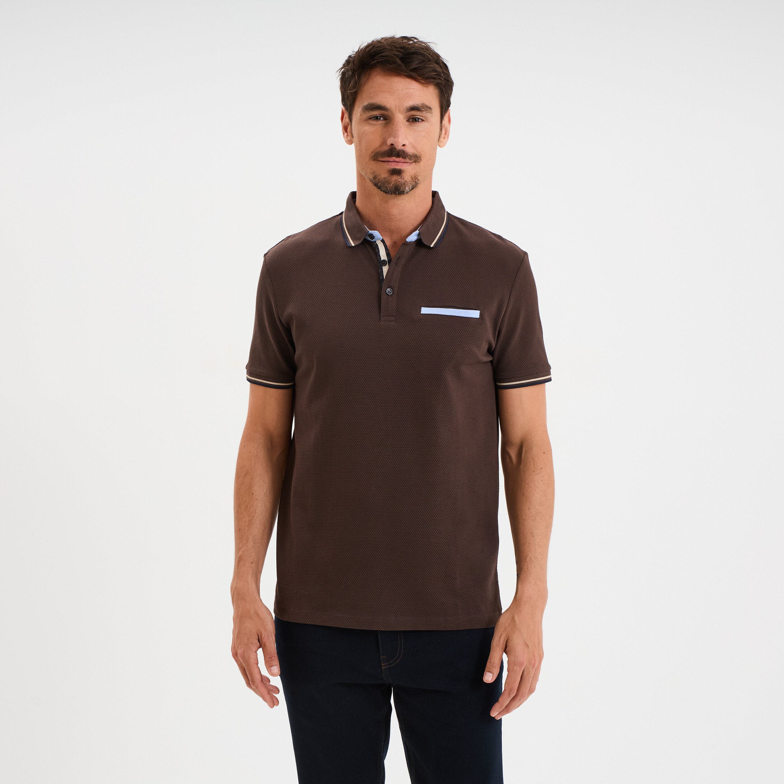 polo manches courtes 1 poche coton marron fonce homme Polo manches courtes 1 poche coton marron foncé homme