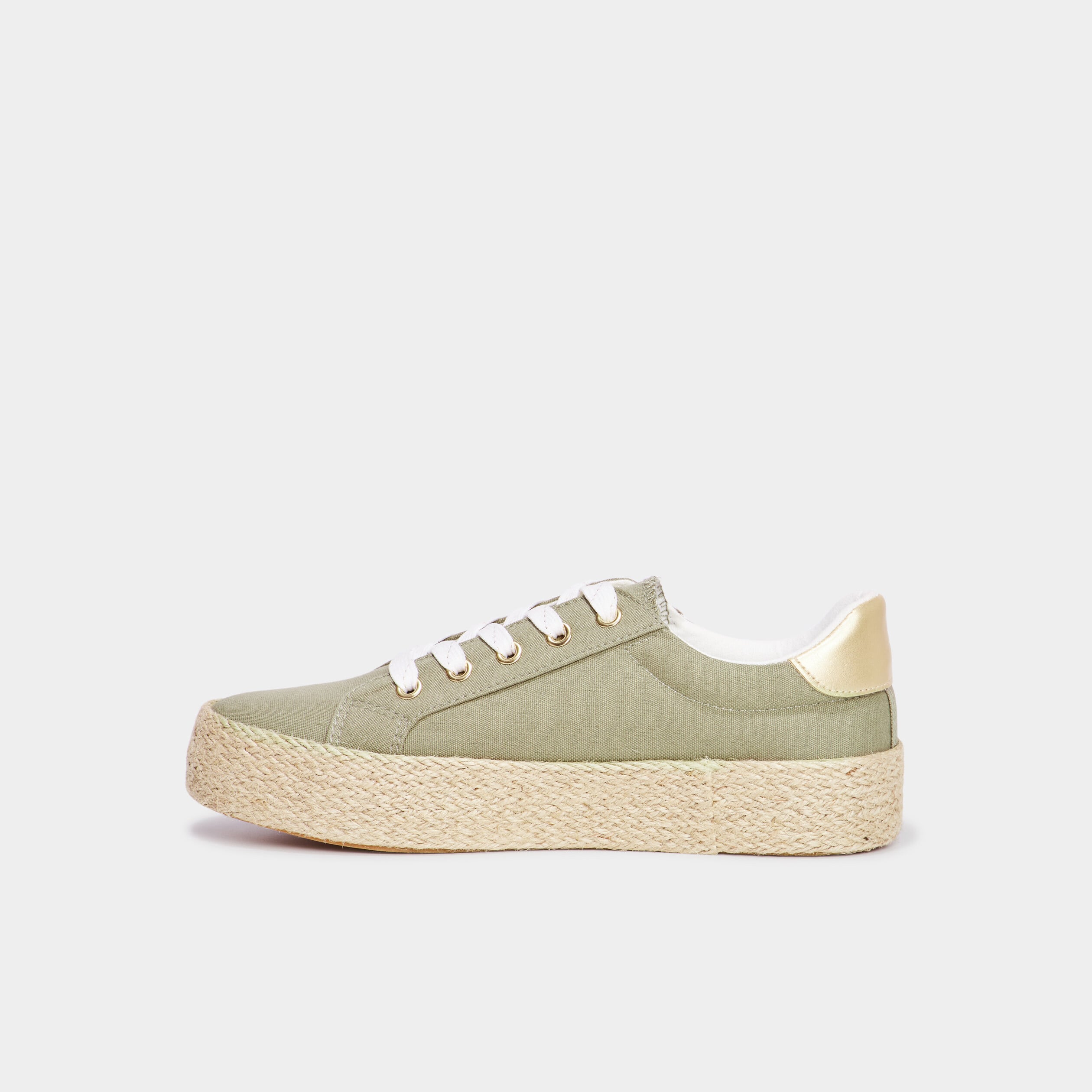 Tennis basses toile plateformes vert kaki femme