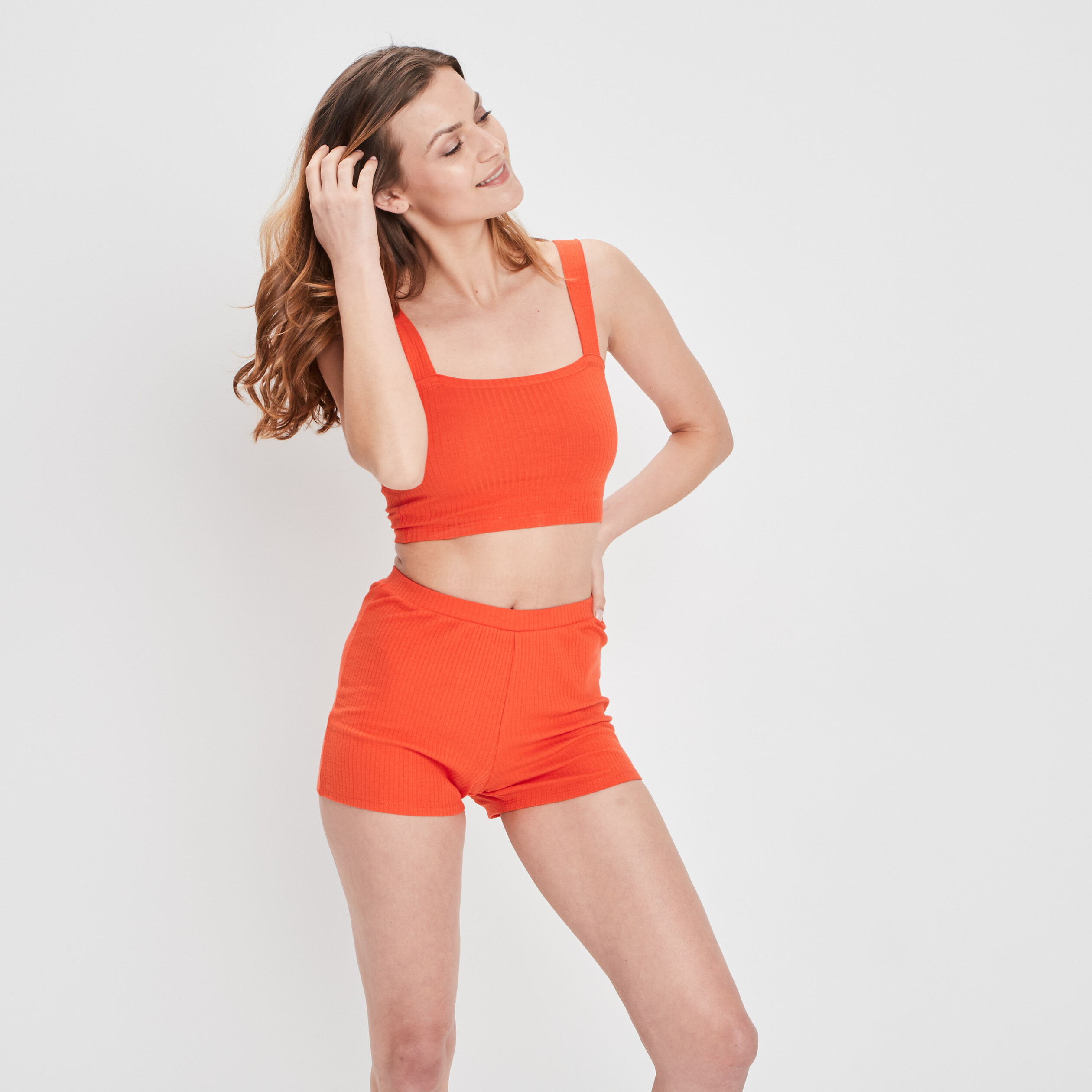 Haut de pyjama crop-top orange femme
