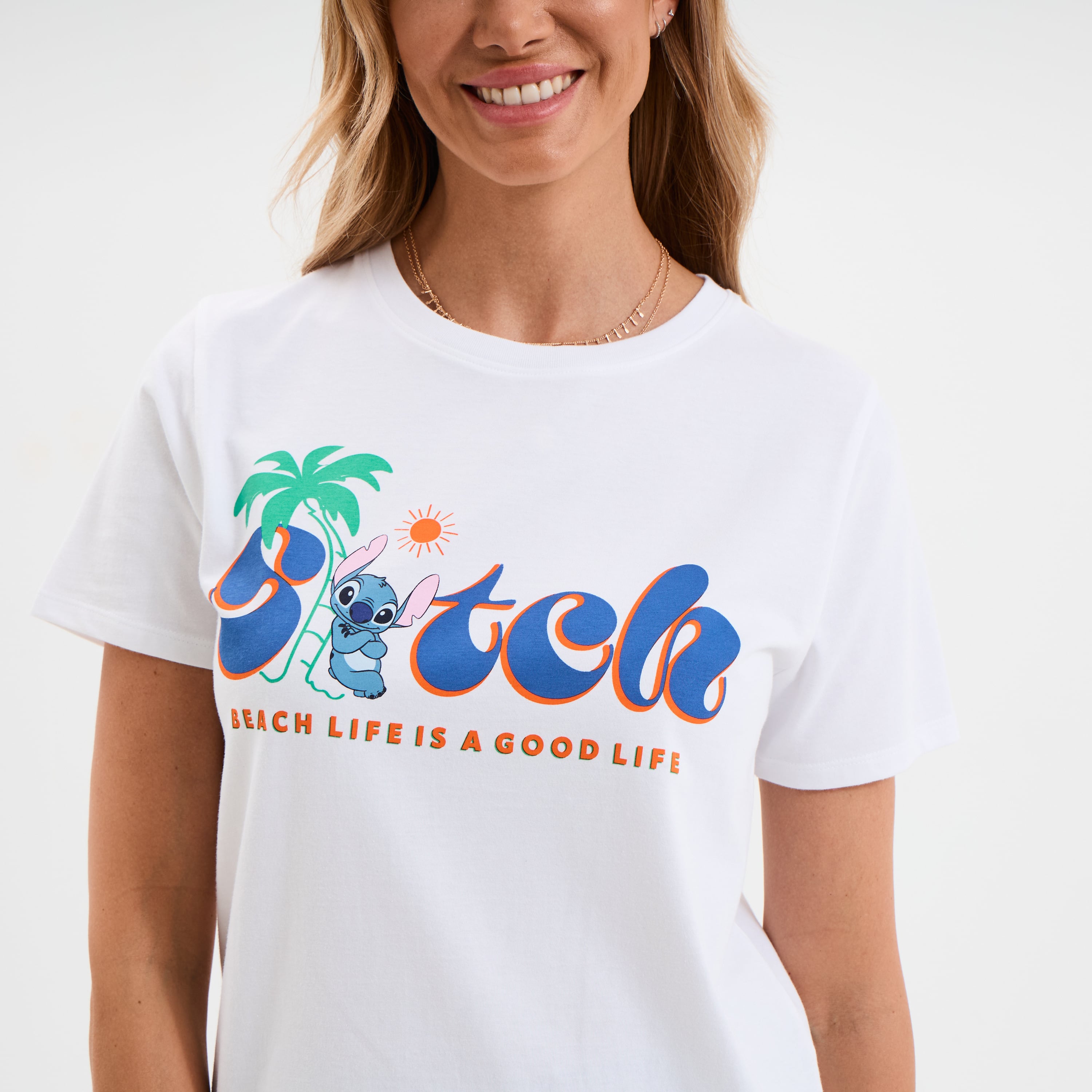 T-shirt manches courtes Stitch blanc femme