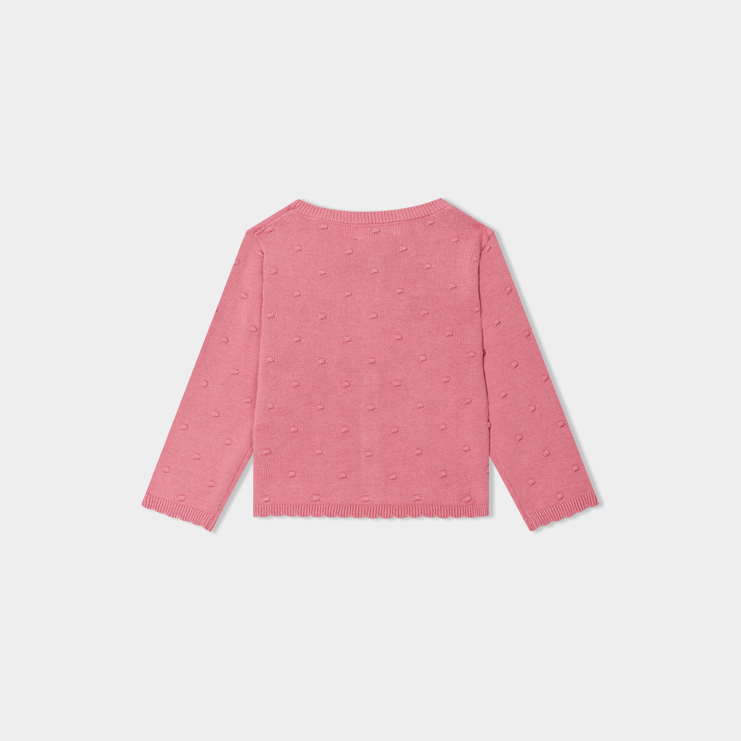 Gilet boutonn&eacute; bord festonn&eacute; coton vieux rose b&eacute;b&eacute; fille
