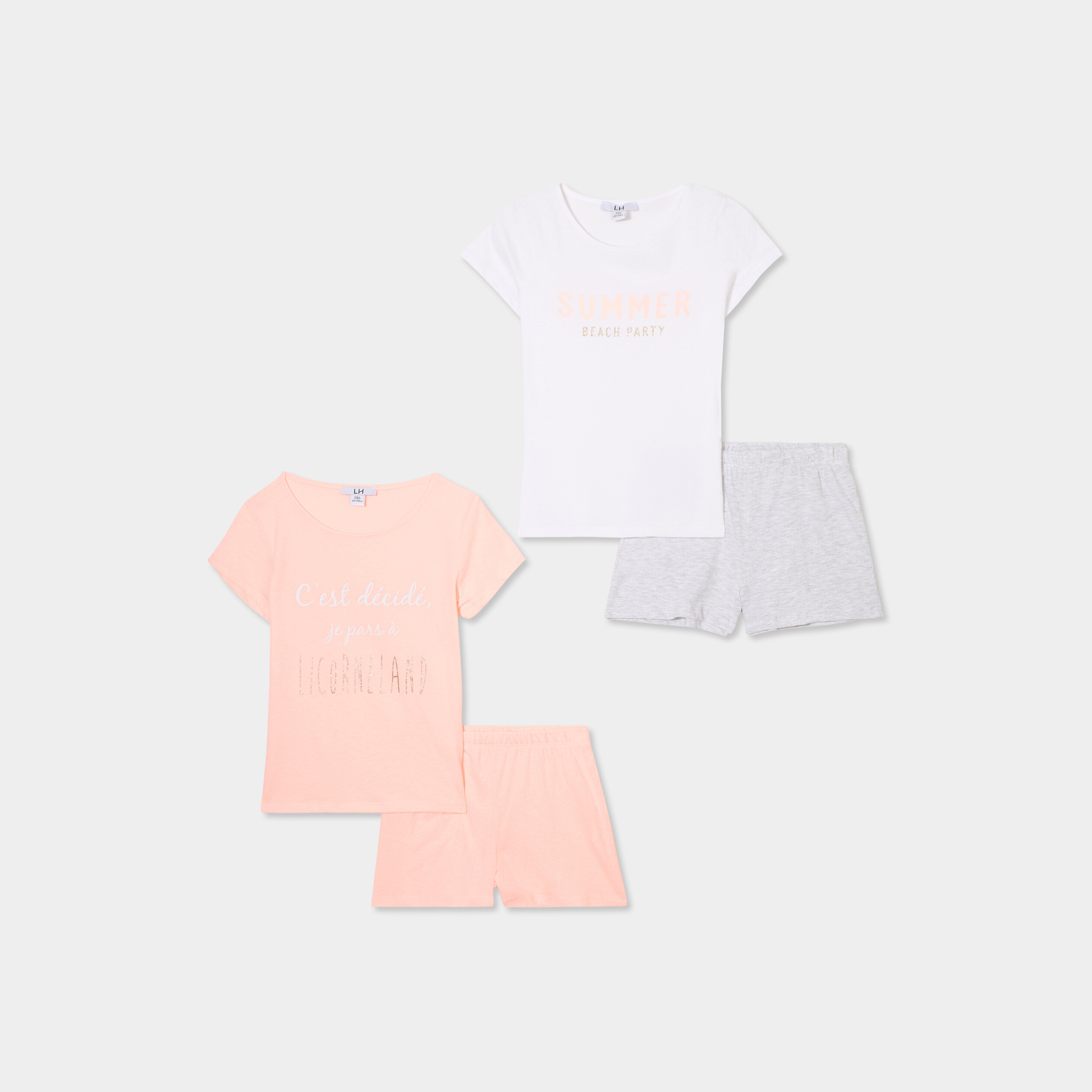 lot 2 ensembles pyjamas shorts coton orange fluo fille Lot 2 ensembles pyjamas shorts coton orange fluo fille