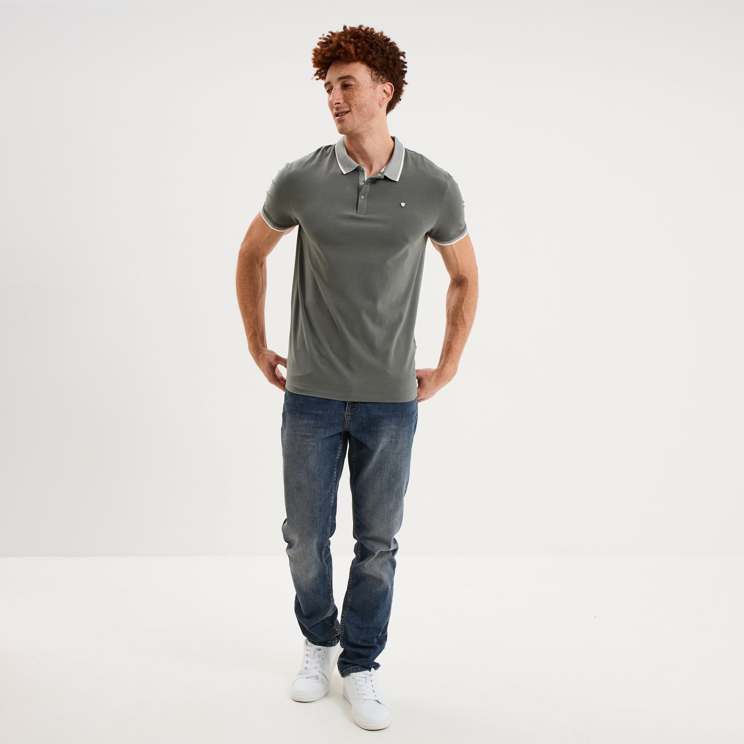 Polo slim manches courtes stretch vert kaki homme