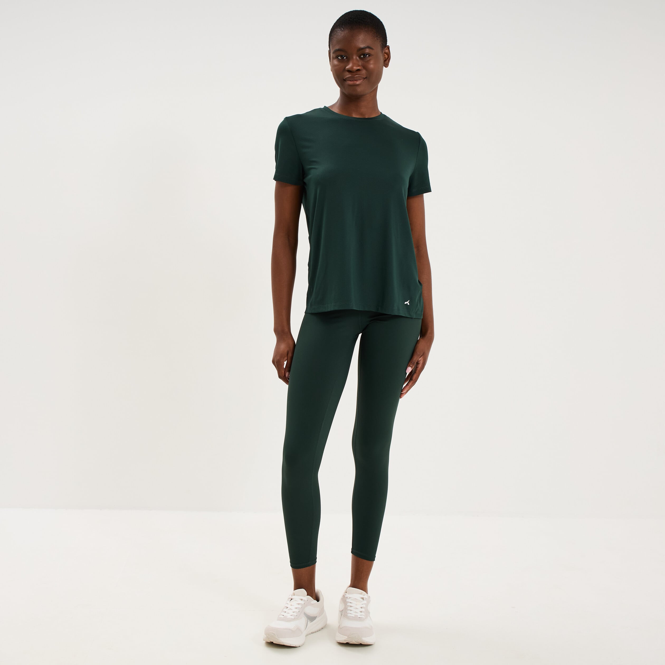 T-shirt de sport droit manches courtes vert fonc&eacute; femme