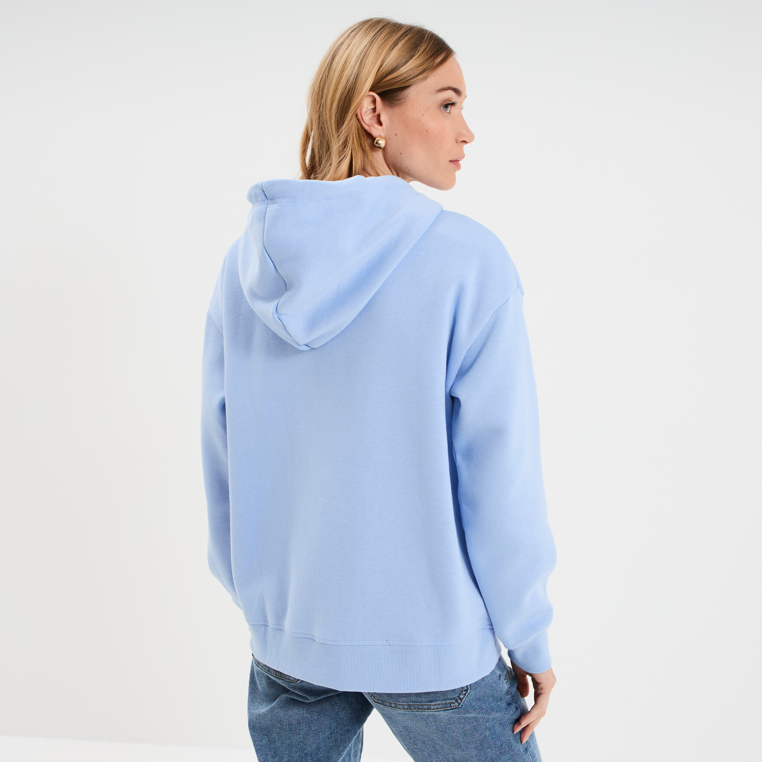 Sweat zipp&eacute; &agrave; capuche bleu lavande femme