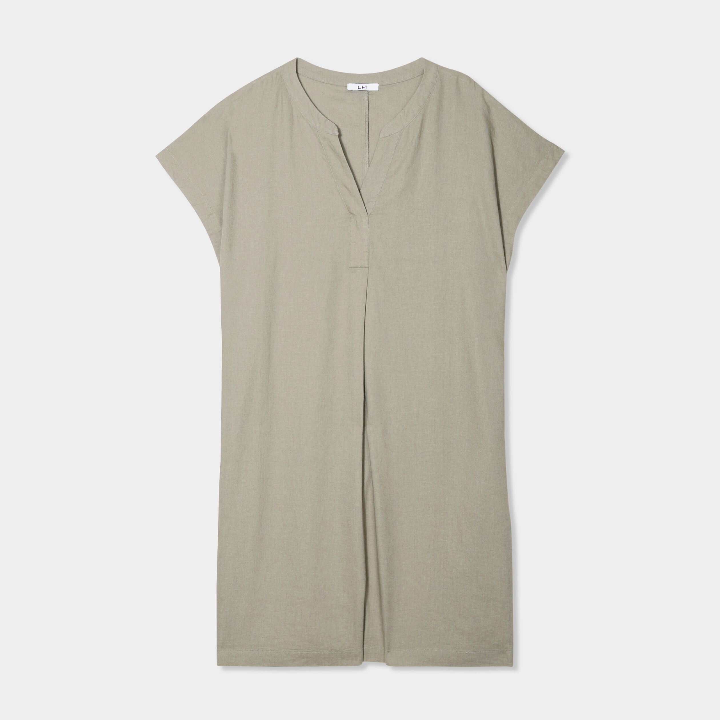 Robe droite genou col tunisien vert kaki femme grande taille