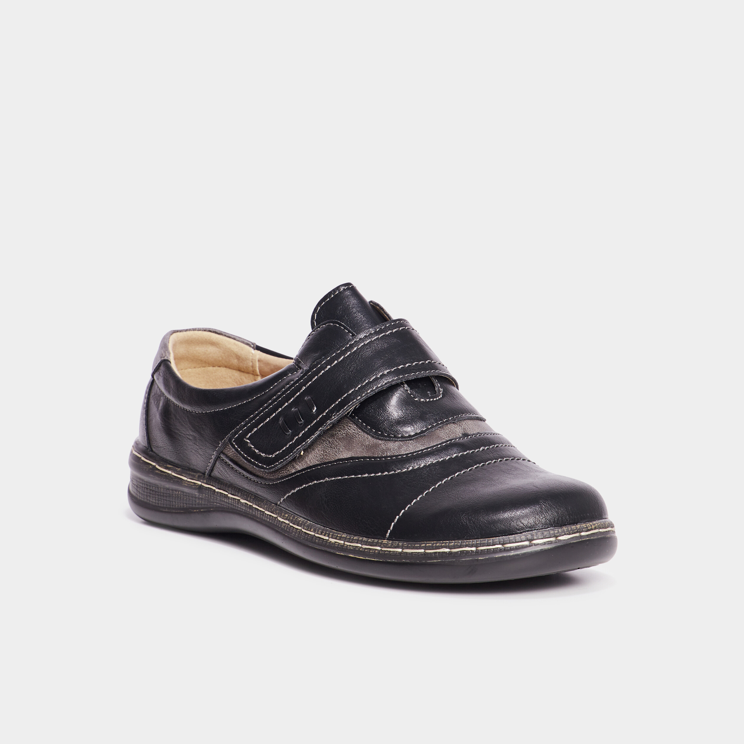 Chaussures confort fermeture scratch noir femme