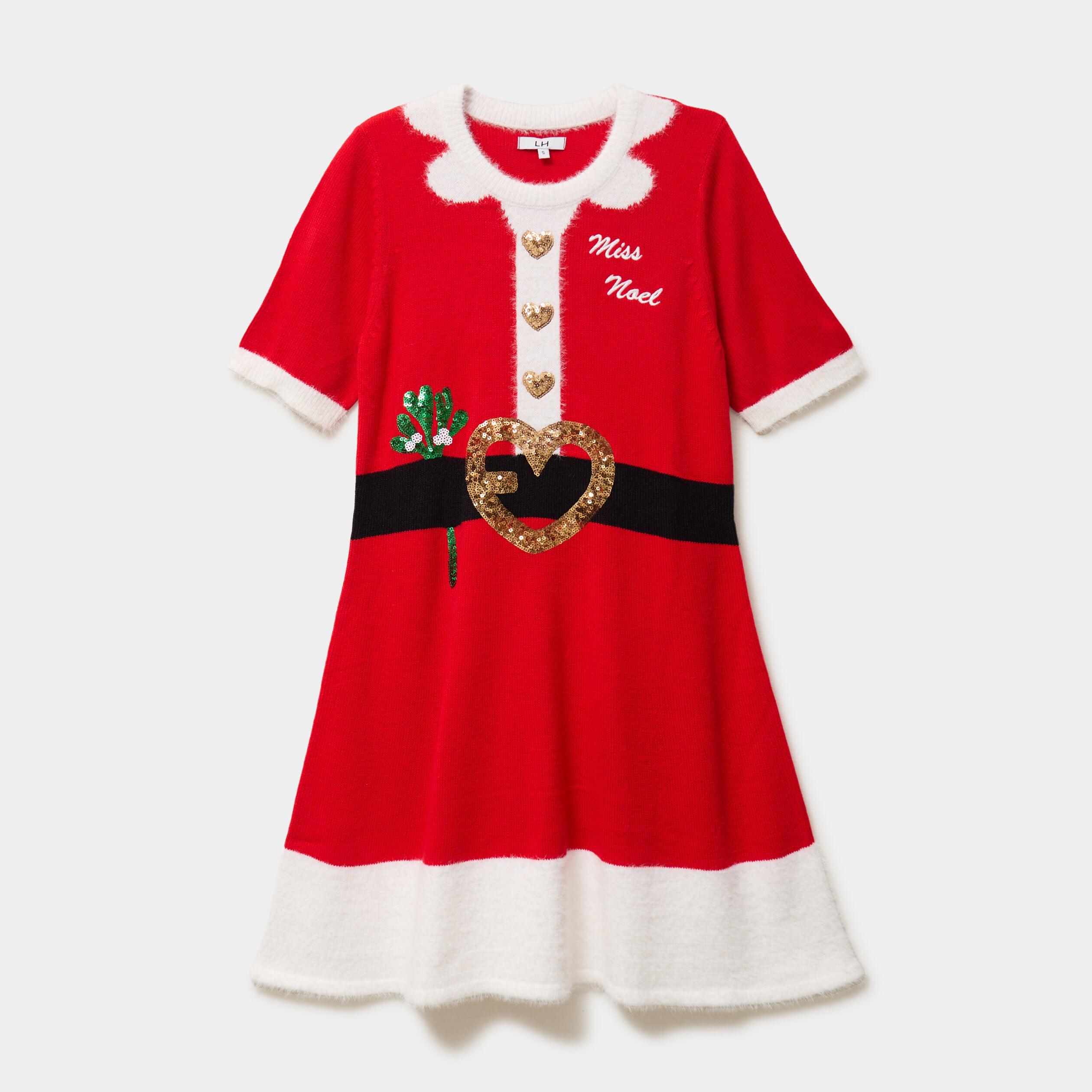 Robe de No&euml;l &eacute;vas&eacute;e manches courtes rouge femme