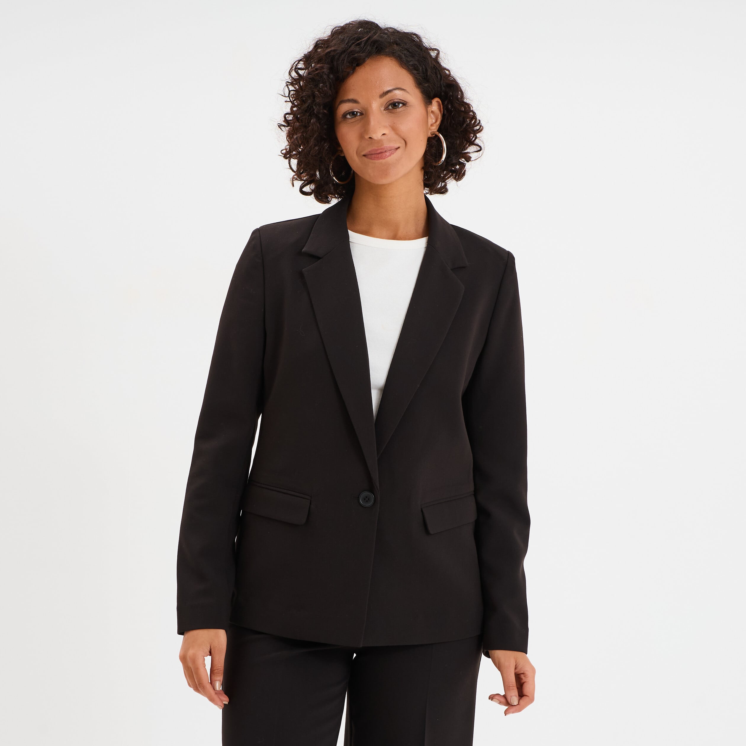 Veste blazer droite manches longues noir femme