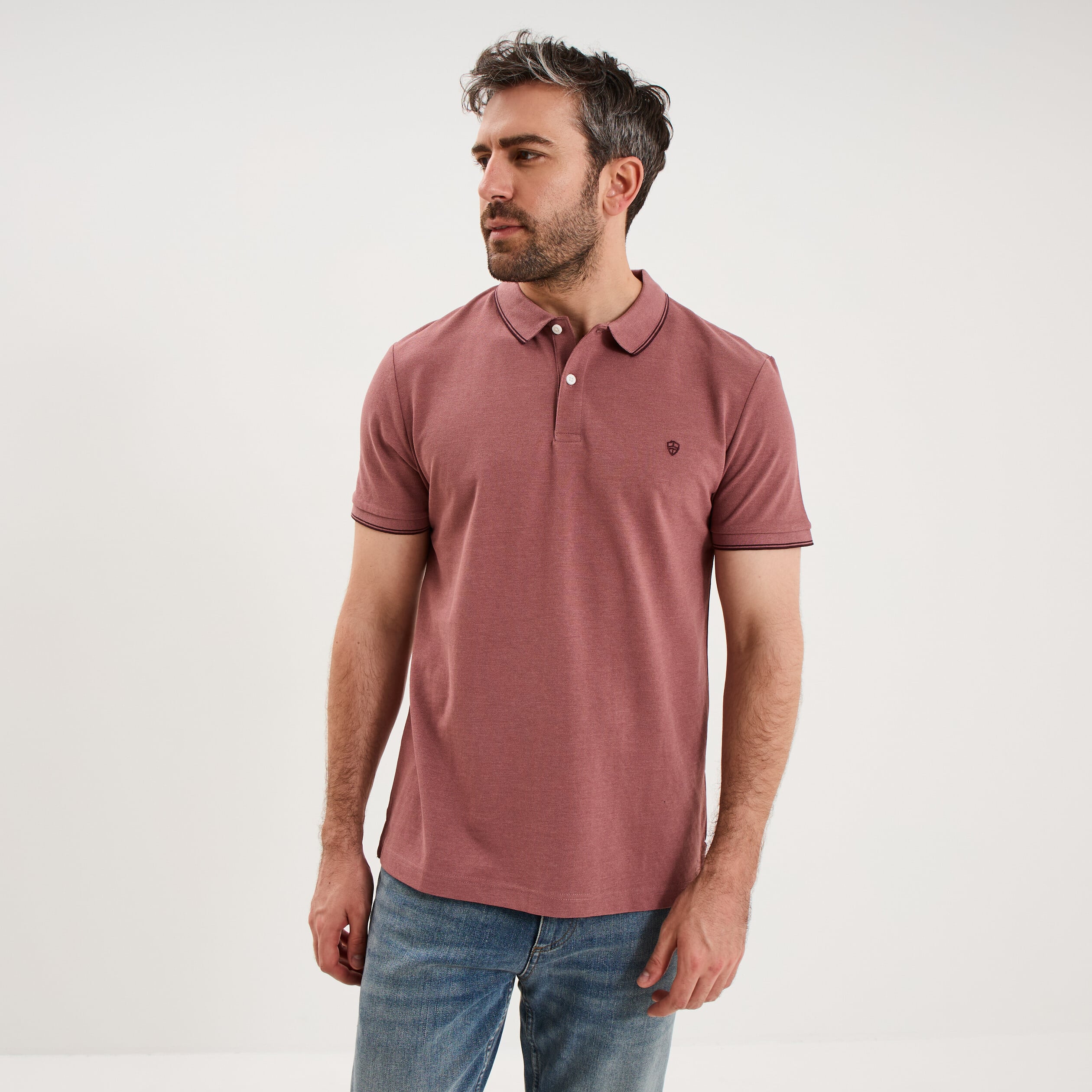Polo piqu&eacute; coton manches courtes vieux rose homme