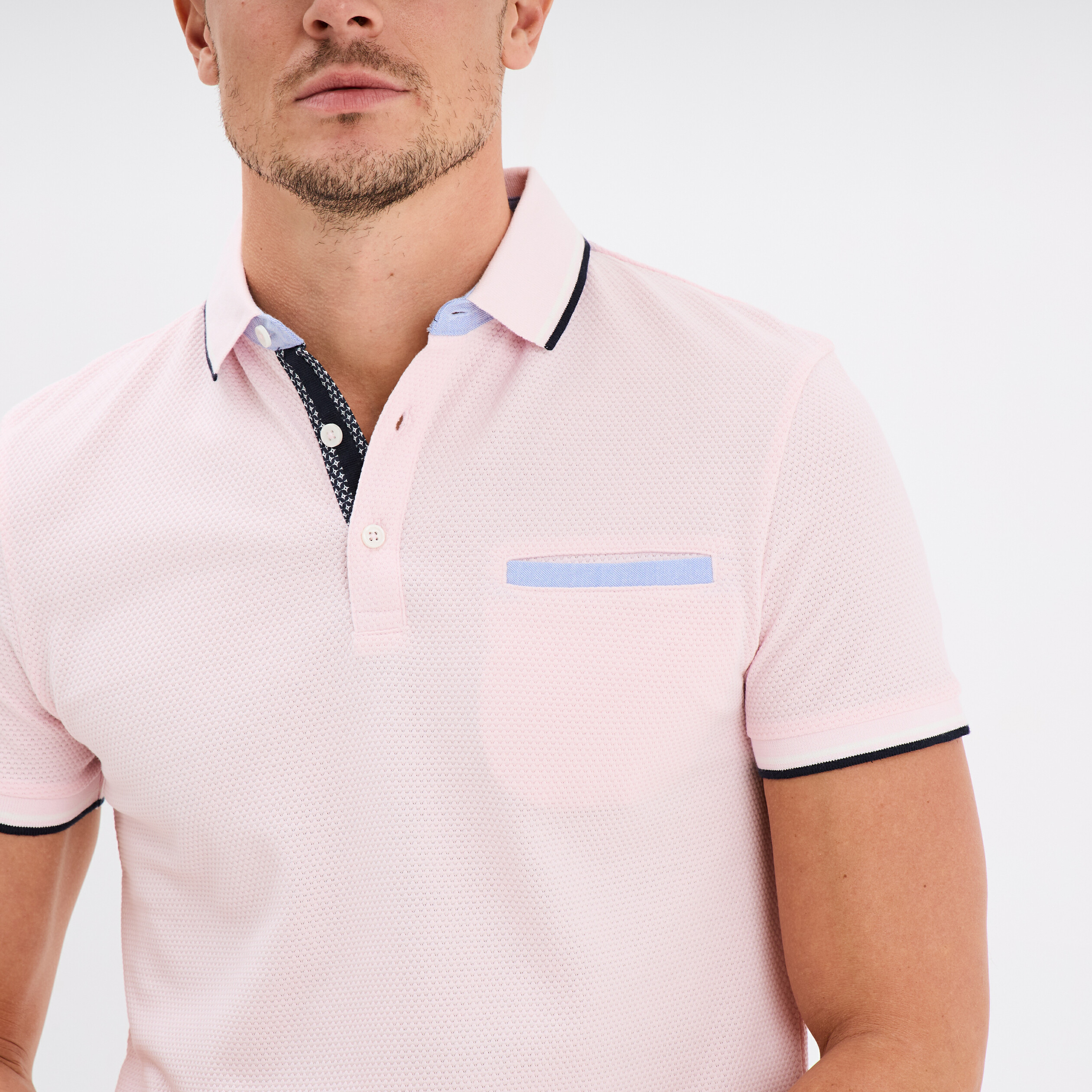 Polo piqu&eacute; manches courtes coton rose homme
