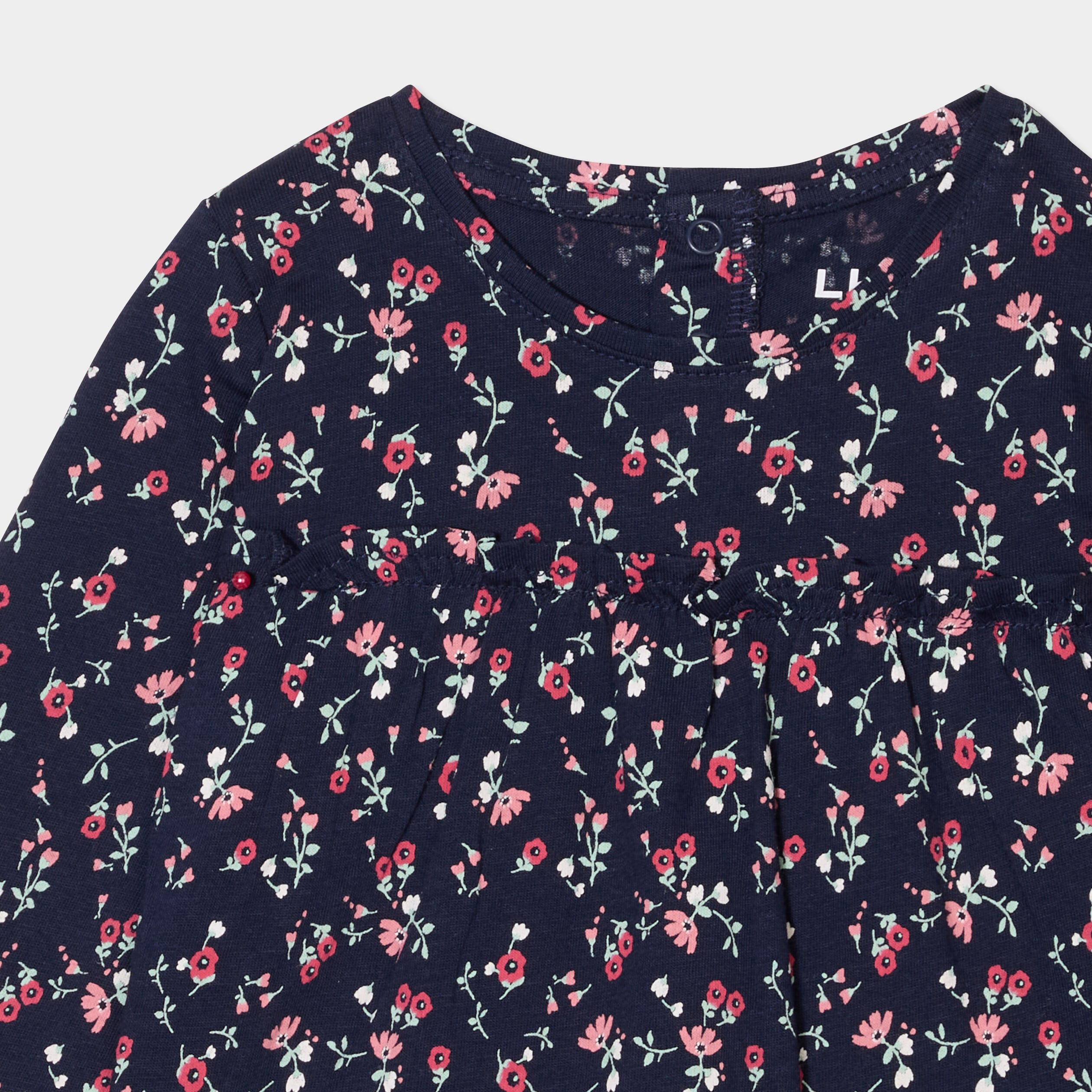 T-shirt manches longues col rond coton bleu marine b&eacute;b&eacute; fille