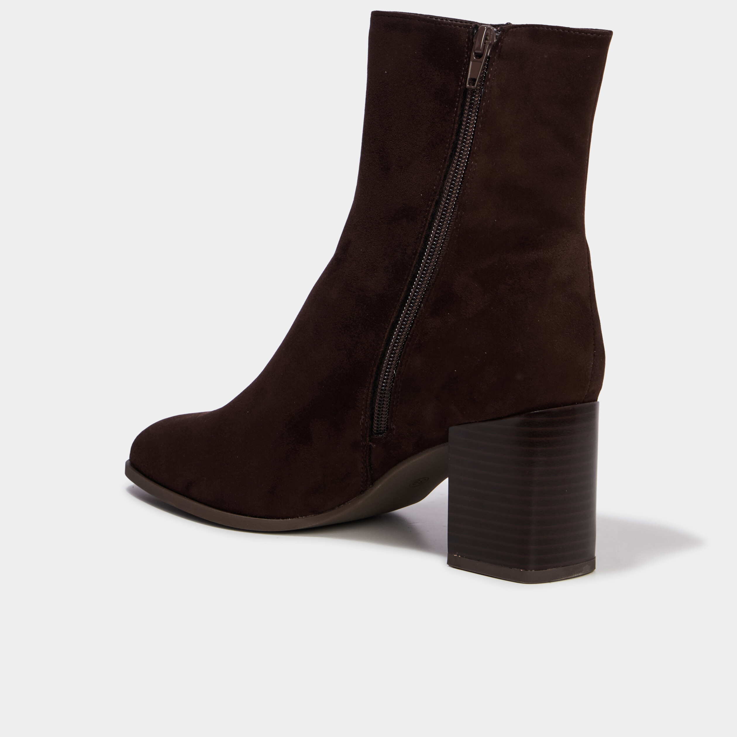 Bottines talon bloc su&eacute;dine marron fonc&eacute; femme