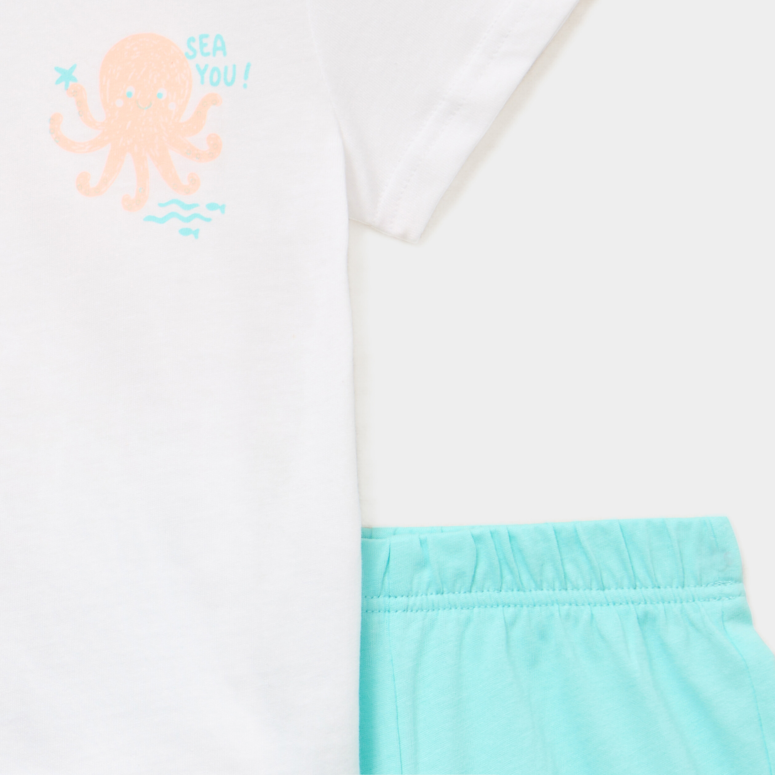 Ensemble 2 pi&egrave;ces short et t-shirt coton bleu turquoise b&eacute;b&eacute; gar&ccedil;on