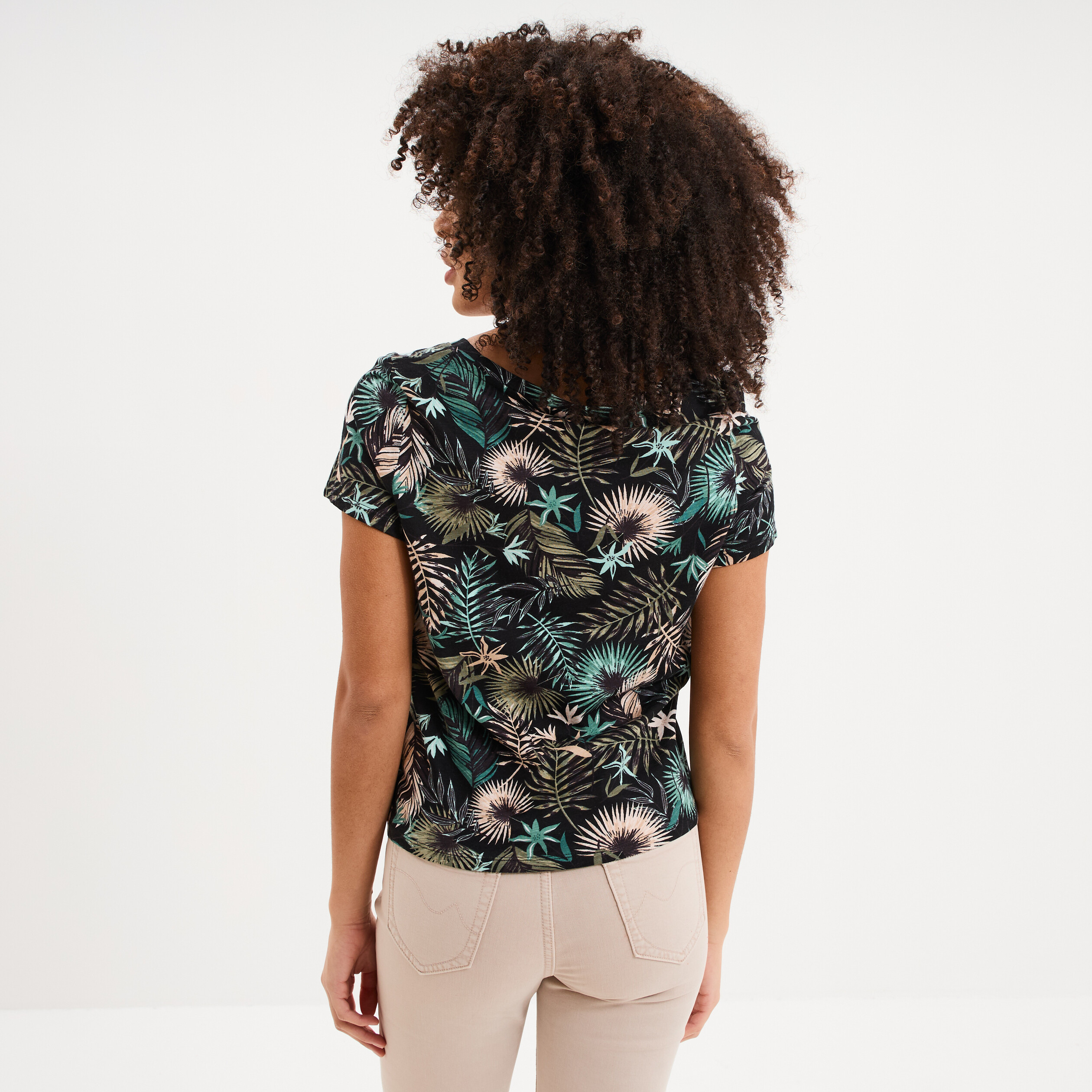 T-shirt taille effet nou&eacute; coton noir femme