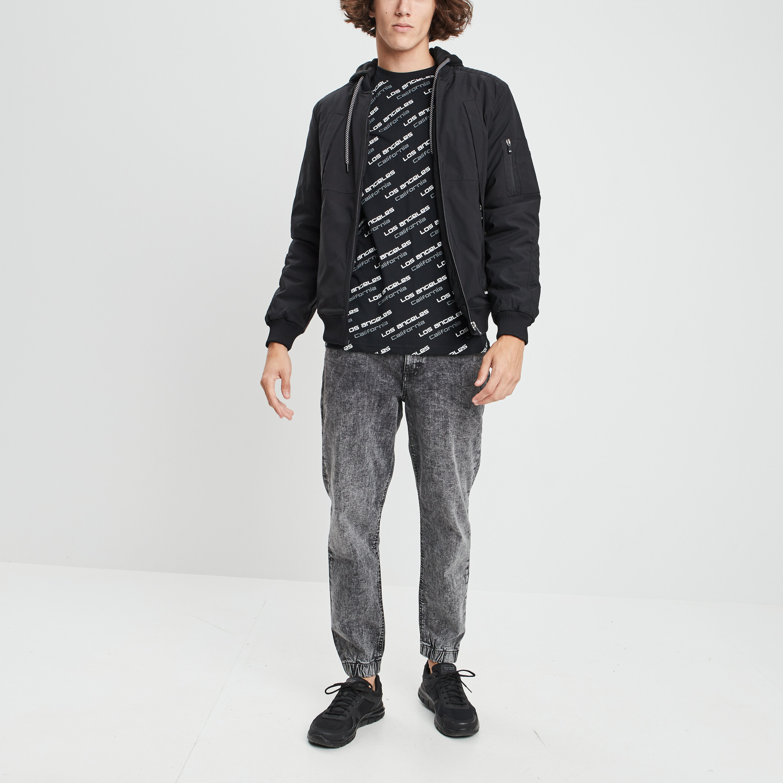 blouson a capuche esprit bombers noir homme Blouson à capuche esprit bombers noir homme