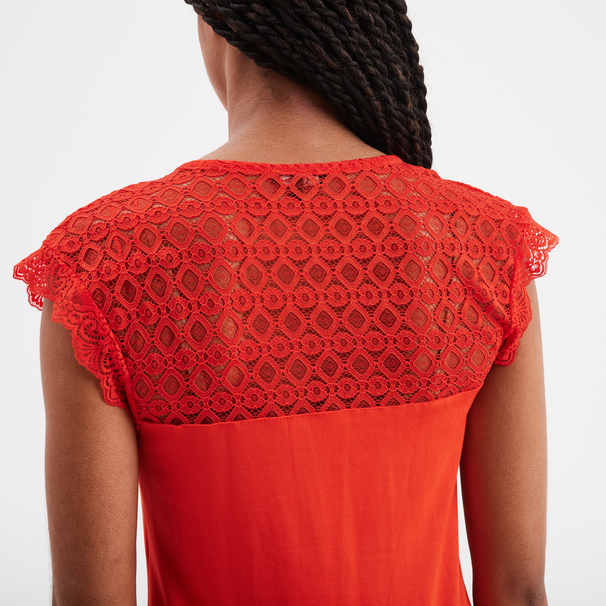 t shirt manches courtes avec dentelle orange femme T-shirt manches courtes avec dentelle orange femme