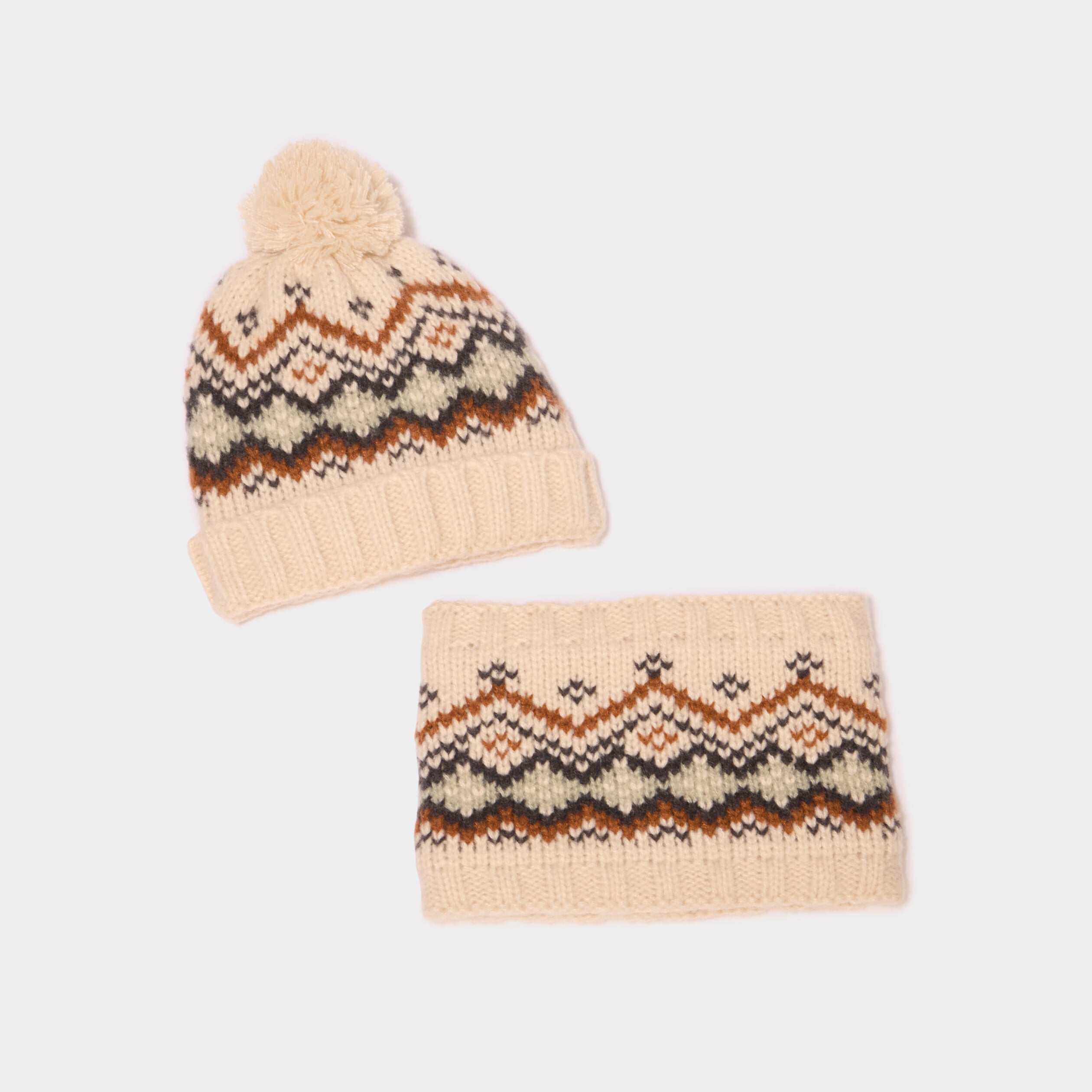 Ensemble tour de cou et bonnet jacquard sable gar&ccedil;on