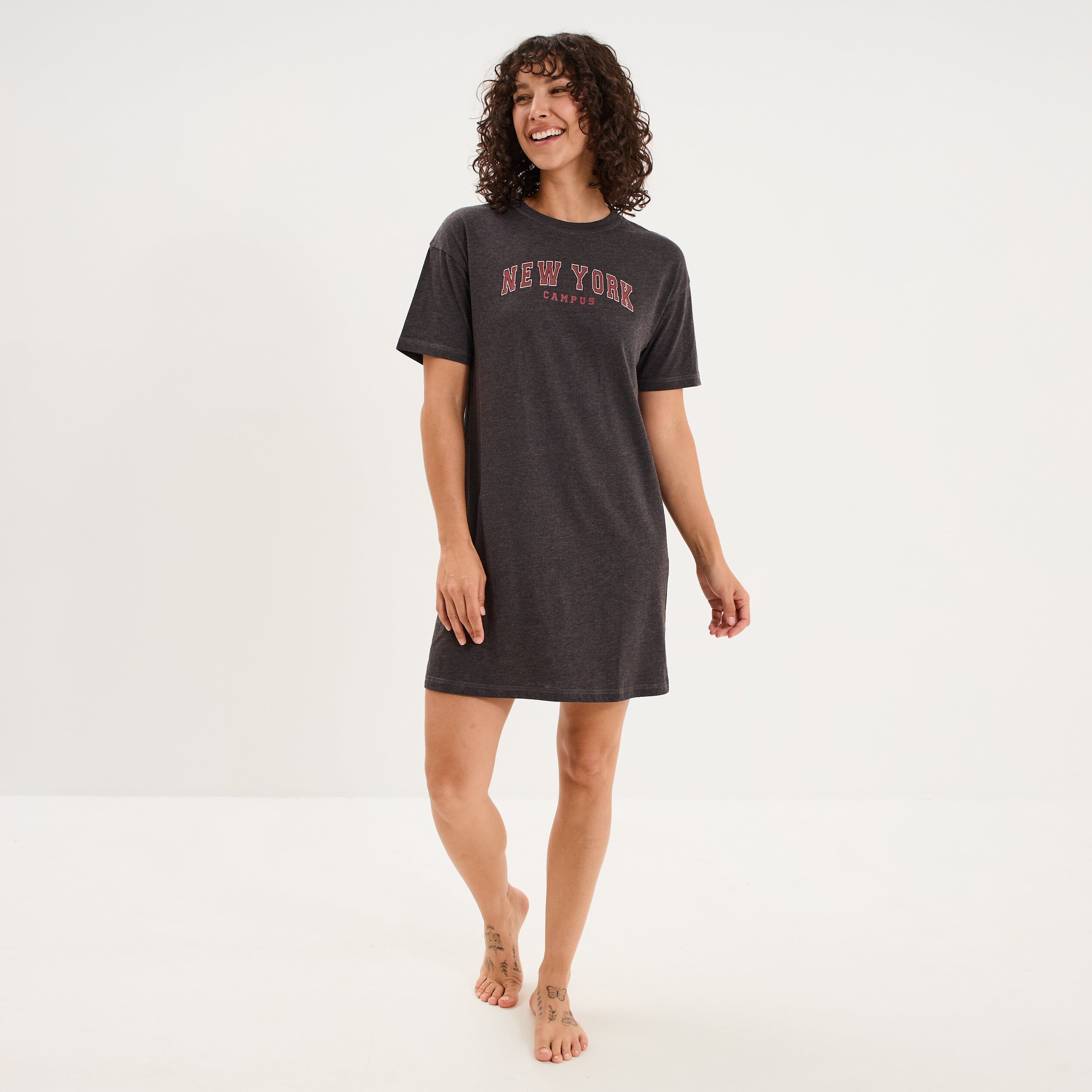 Chemise de nuit courte manches courtes gris clair femme