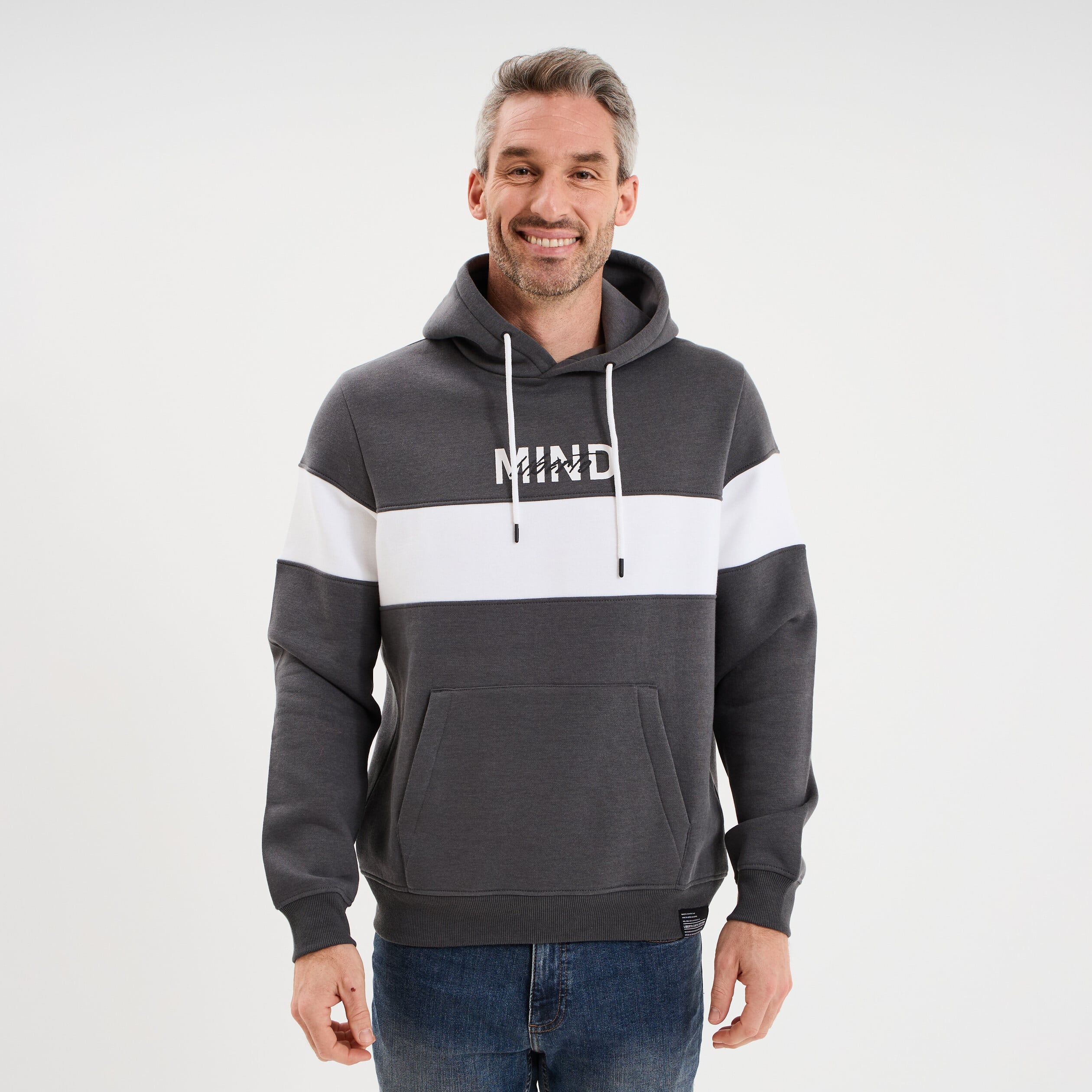 Sweat hoodie molleton manches longues gris fonc&eacute; homme
