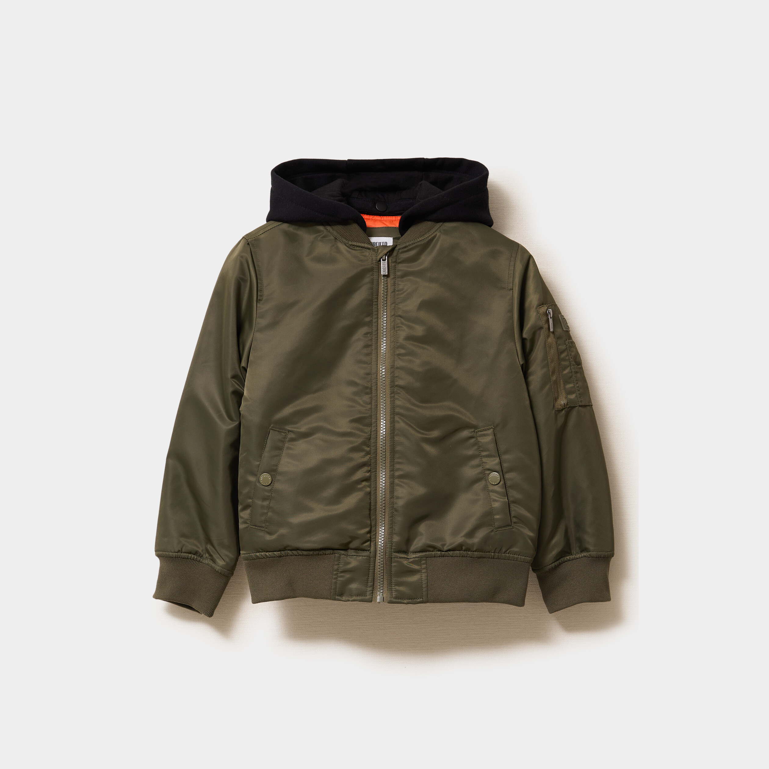Blouson bomber &agrave; capuche vert kaki gar&ccedil;on