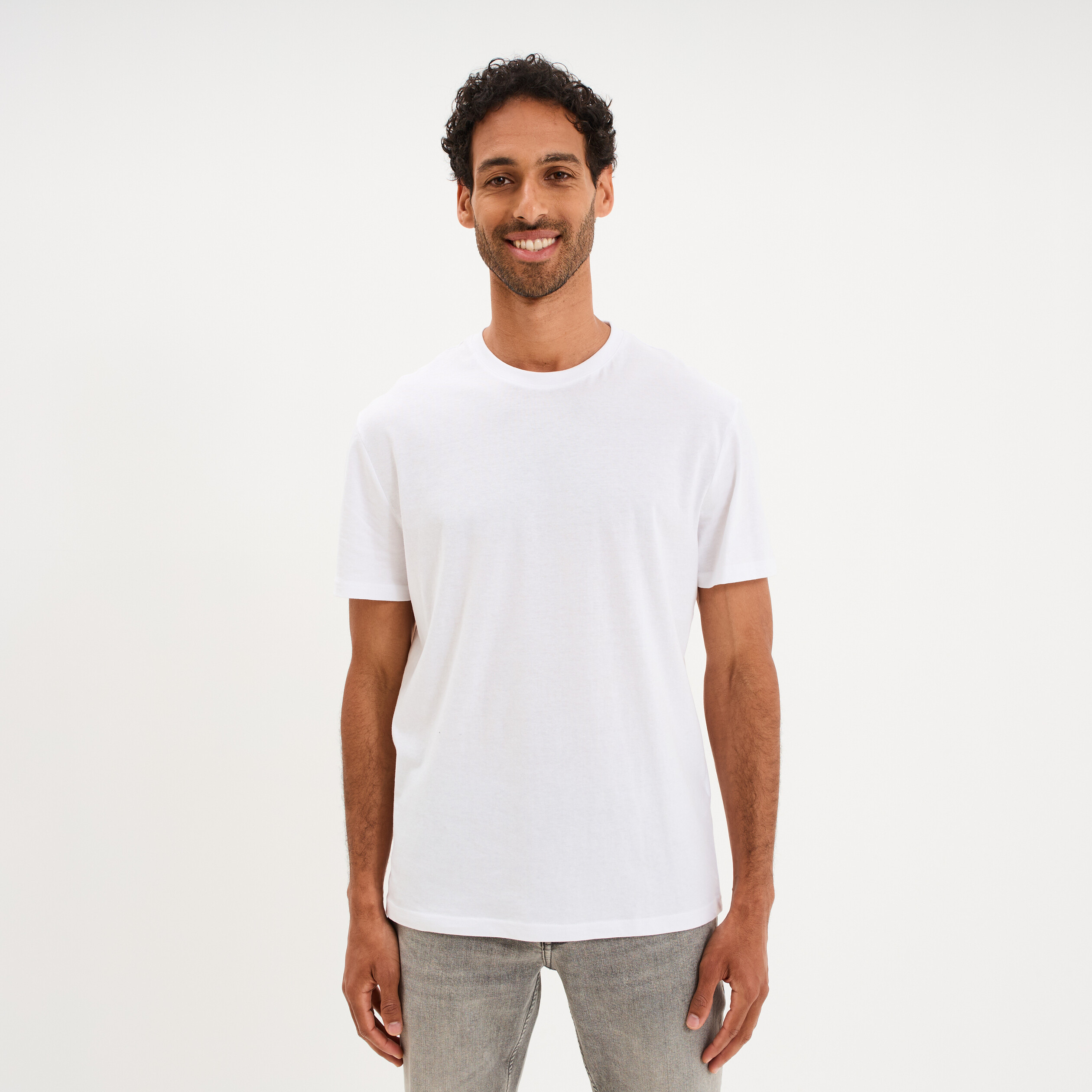 T-shirt droit en coton manches courtes blanc homme