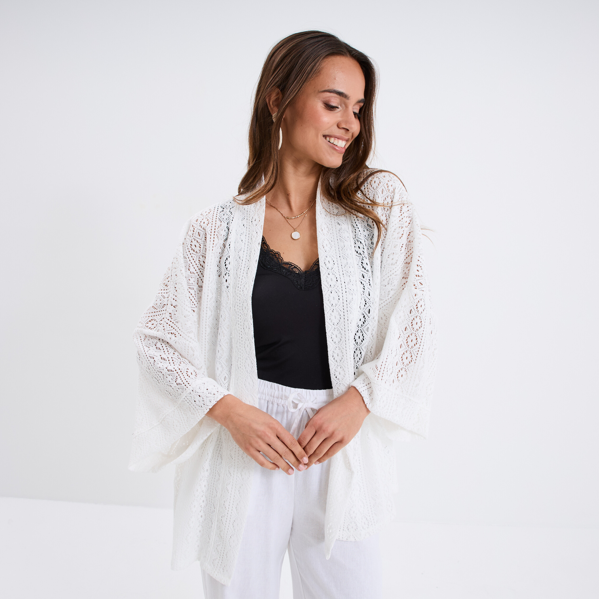 veste esprit kimono dentelle blanc femme Veste esprit kimono dentelle blanc femme