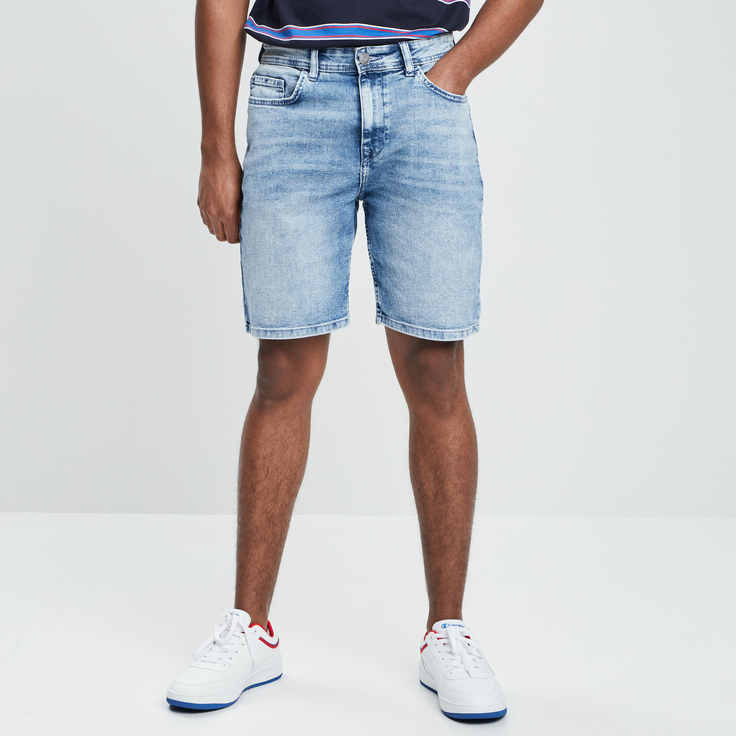 Bermuda regular denim bleach homme