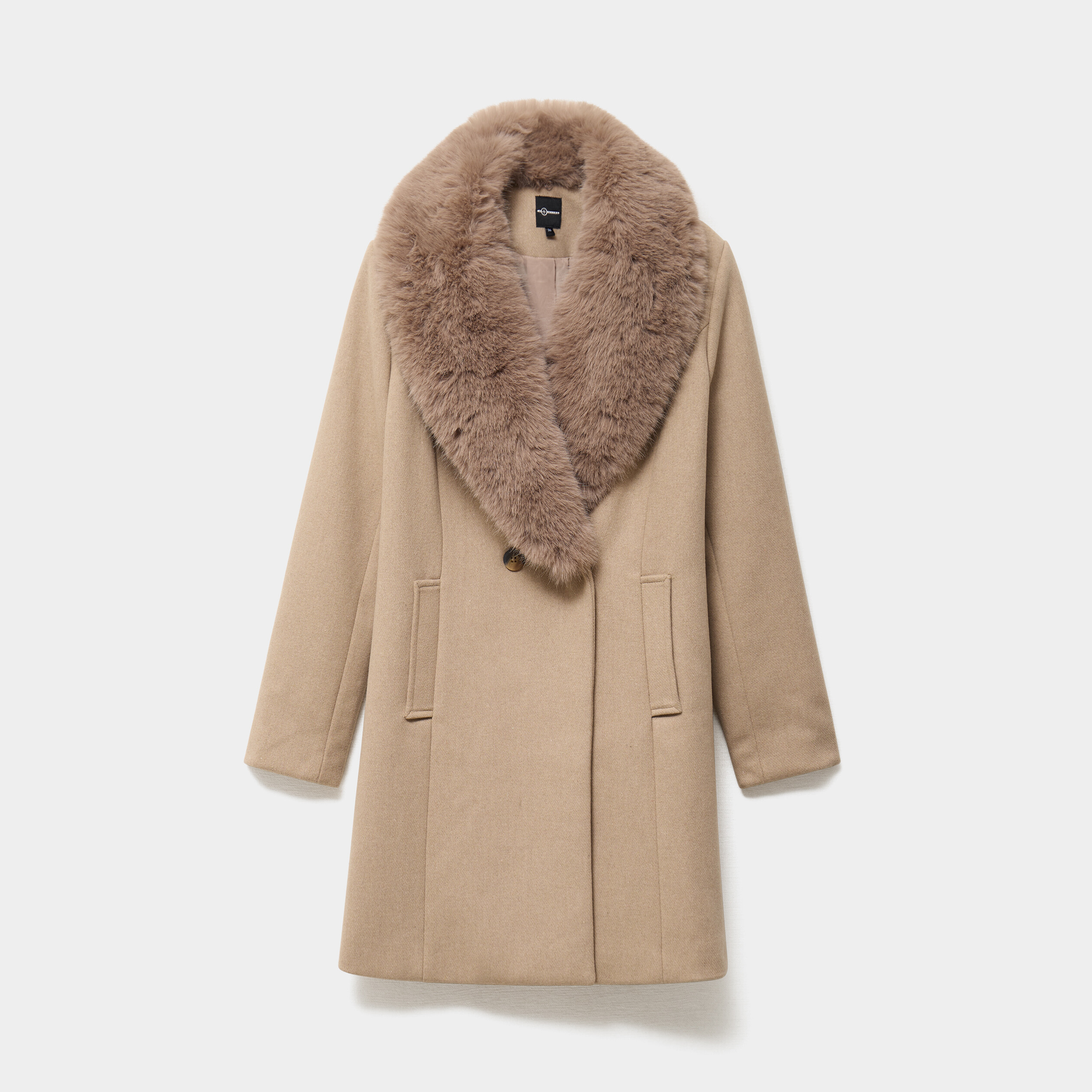 Manteau col fausse fourrure amovible taupe femme