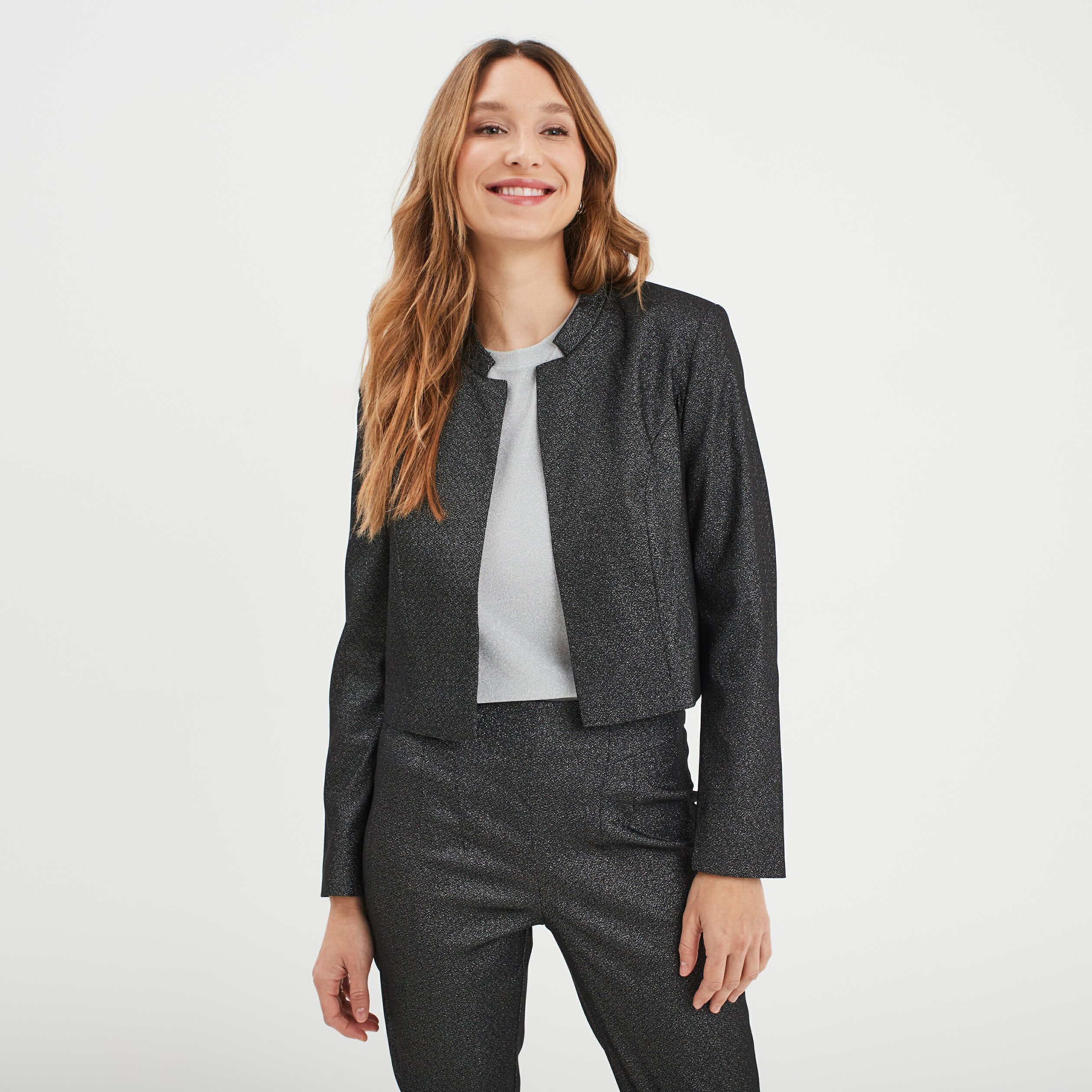 Veste courte à paillettes Mosquitos gris argent femme La Halle