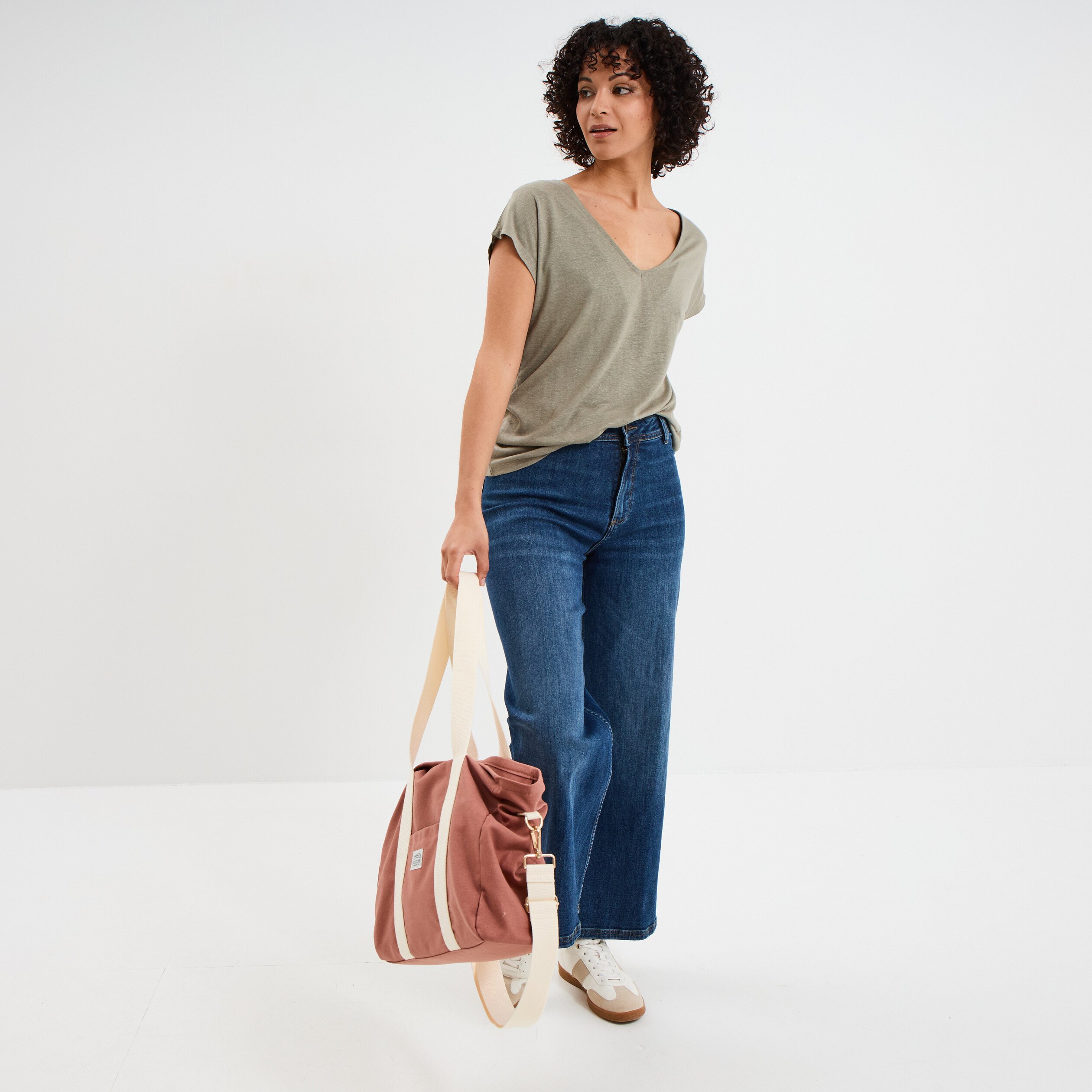 t shirt manches courtes lin melange vert kaki femme T-shirt manches courtes lin mélangé vert kaki femme