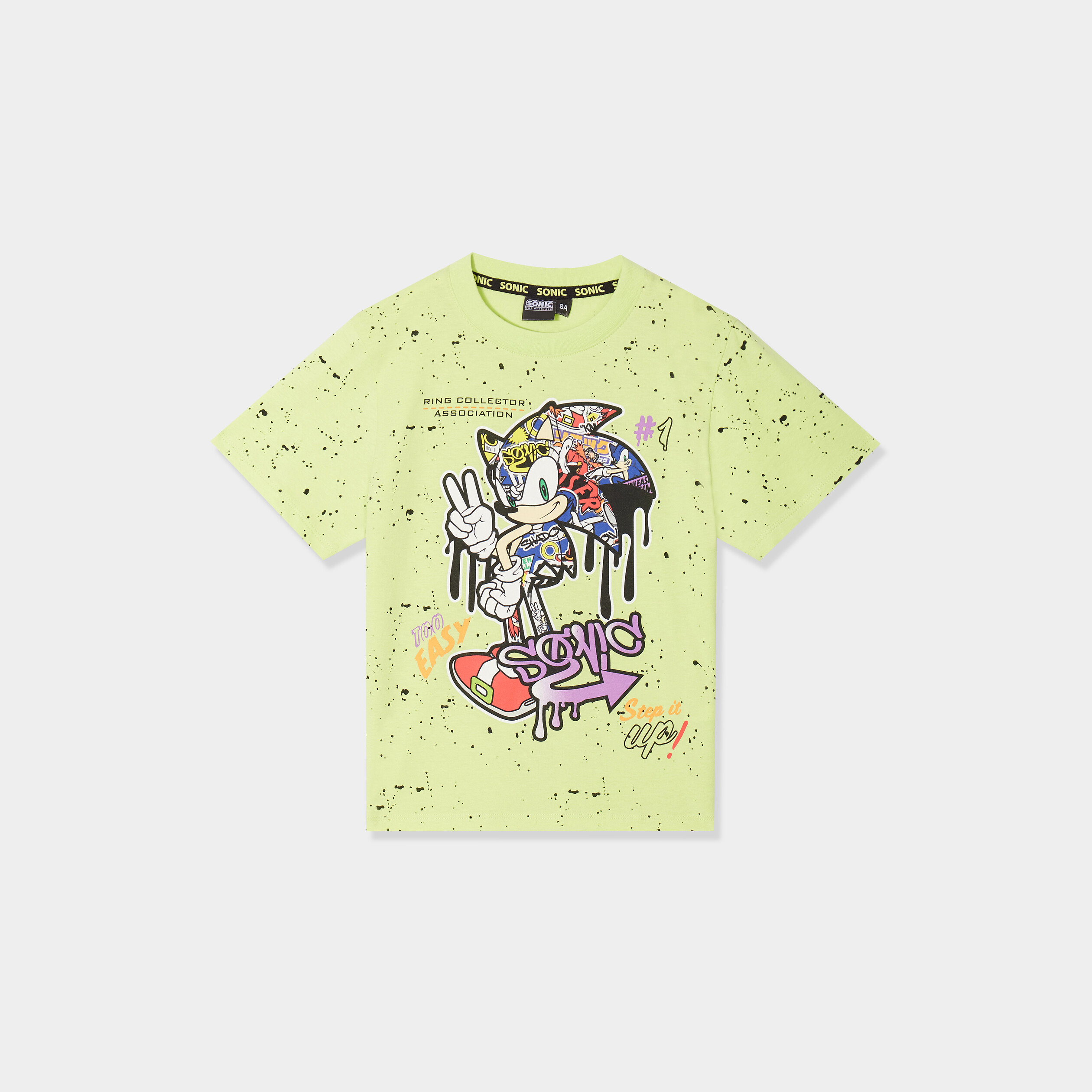 t shirt manches courtes coton sonic vert fluo garcon T-shirt manches courtes coton Sonic vert fluo garçon