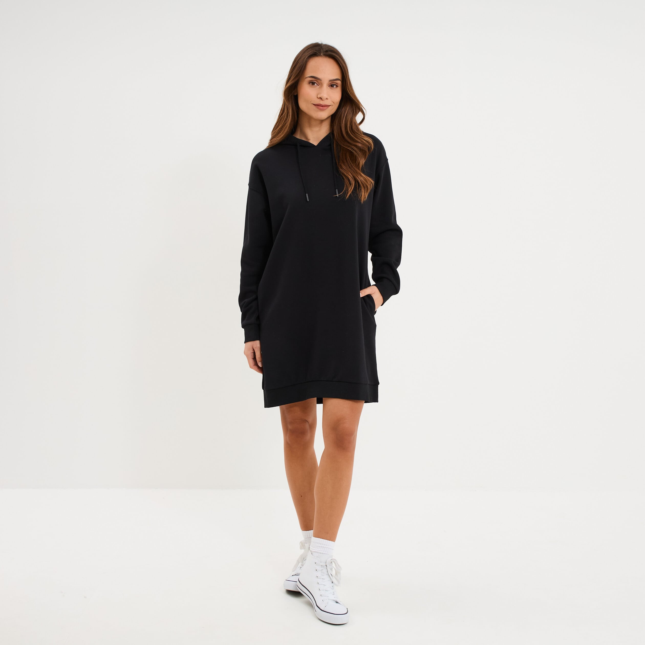 Robe sweat &agrave; capuche noir femme
