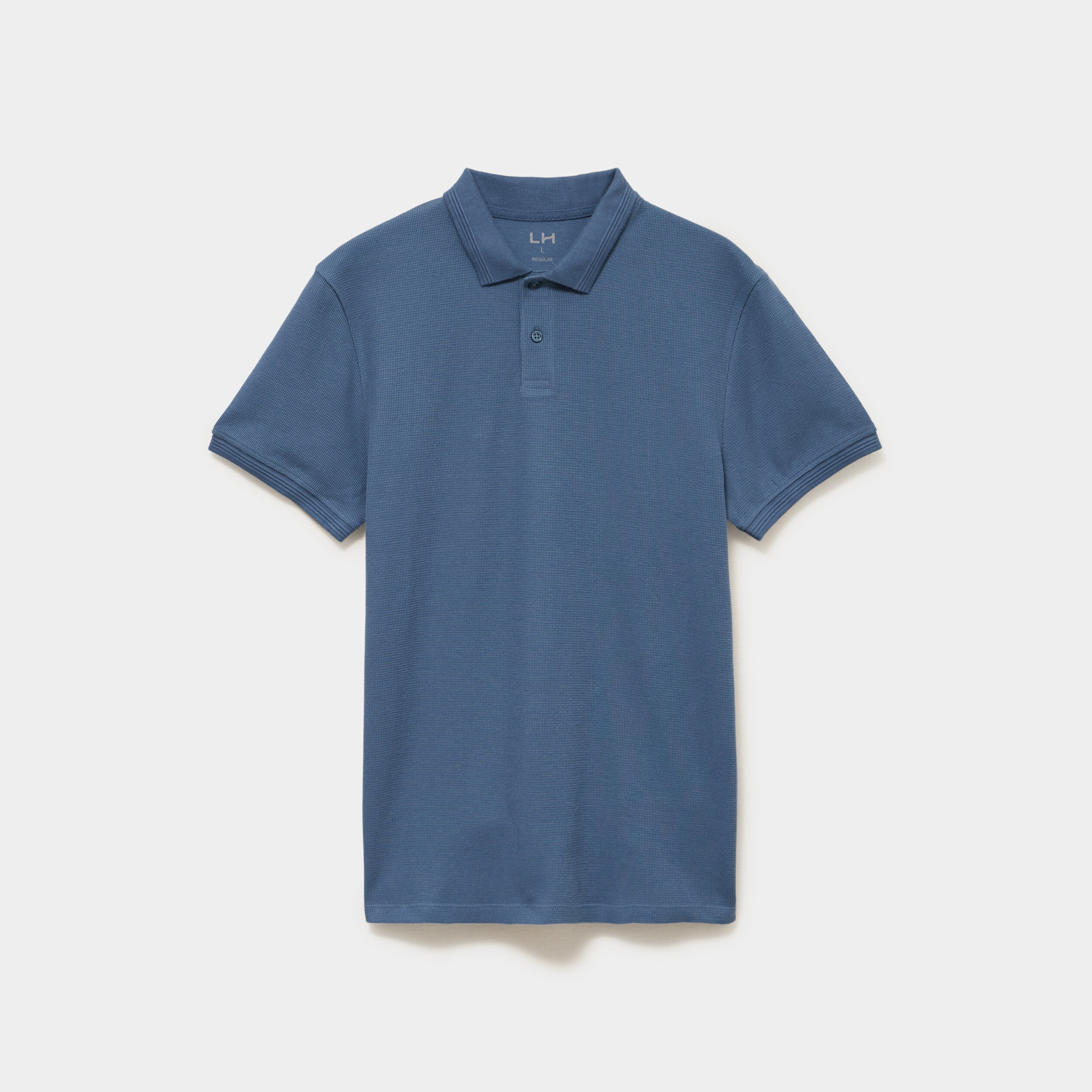 Polo textur&eacute; manches courtes coton bleu gris homme