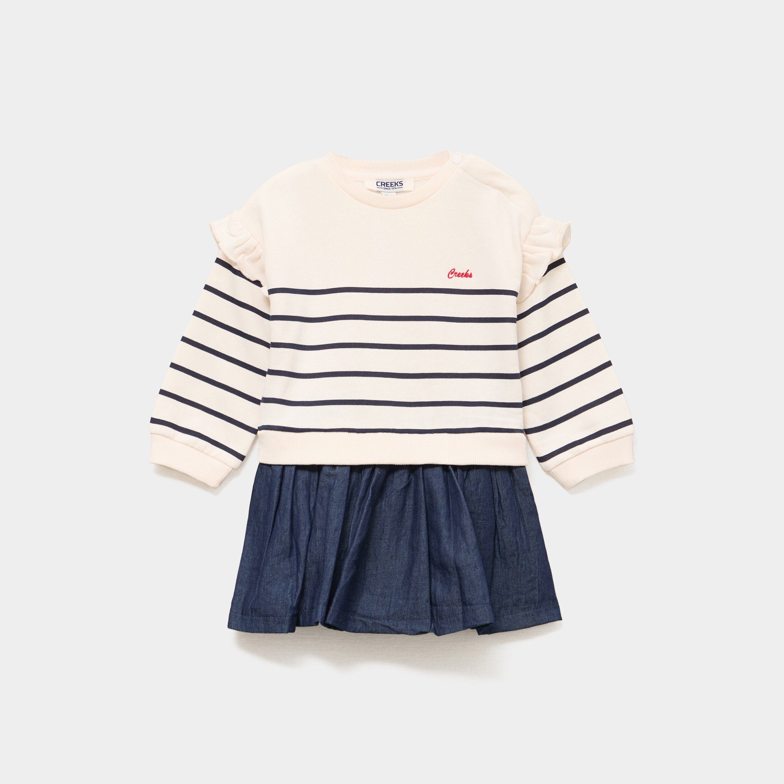 robe effet 2 en 1 bas en jean denim double stone bebef Robe effet 2-en-1 bas en jean denim double stone bébé fille