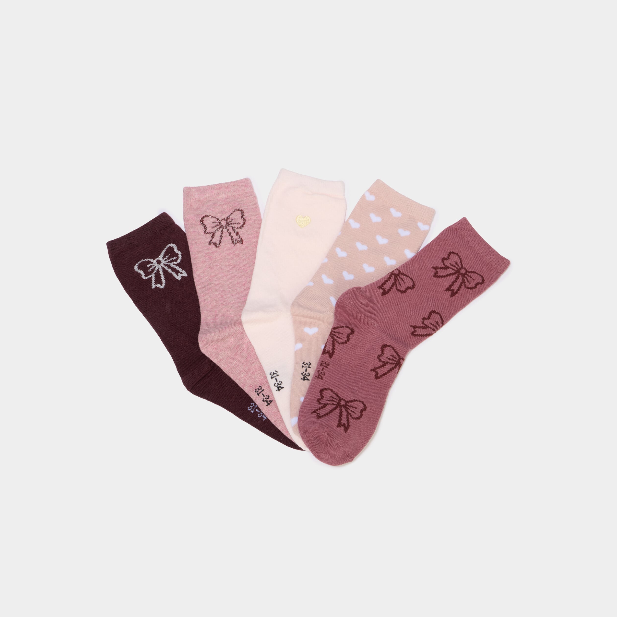 Lot 5 paires chaussettes &agrave; motifs bordeaux fille