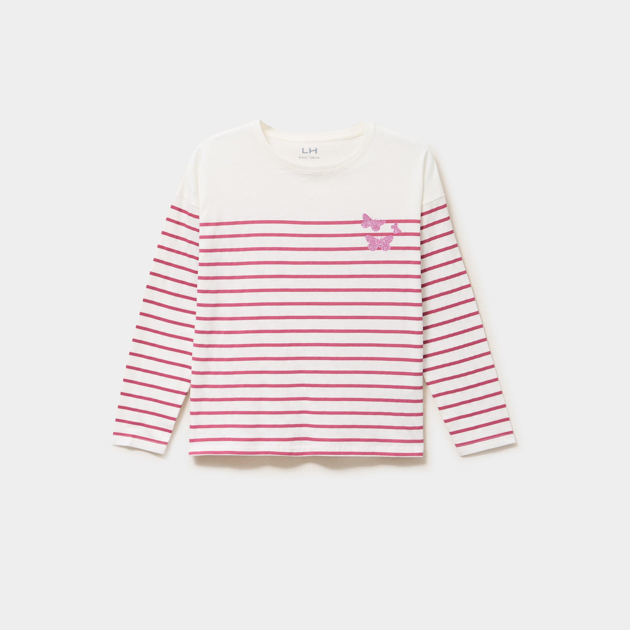 T-shirt coton col rond manches longues vieux rose fille