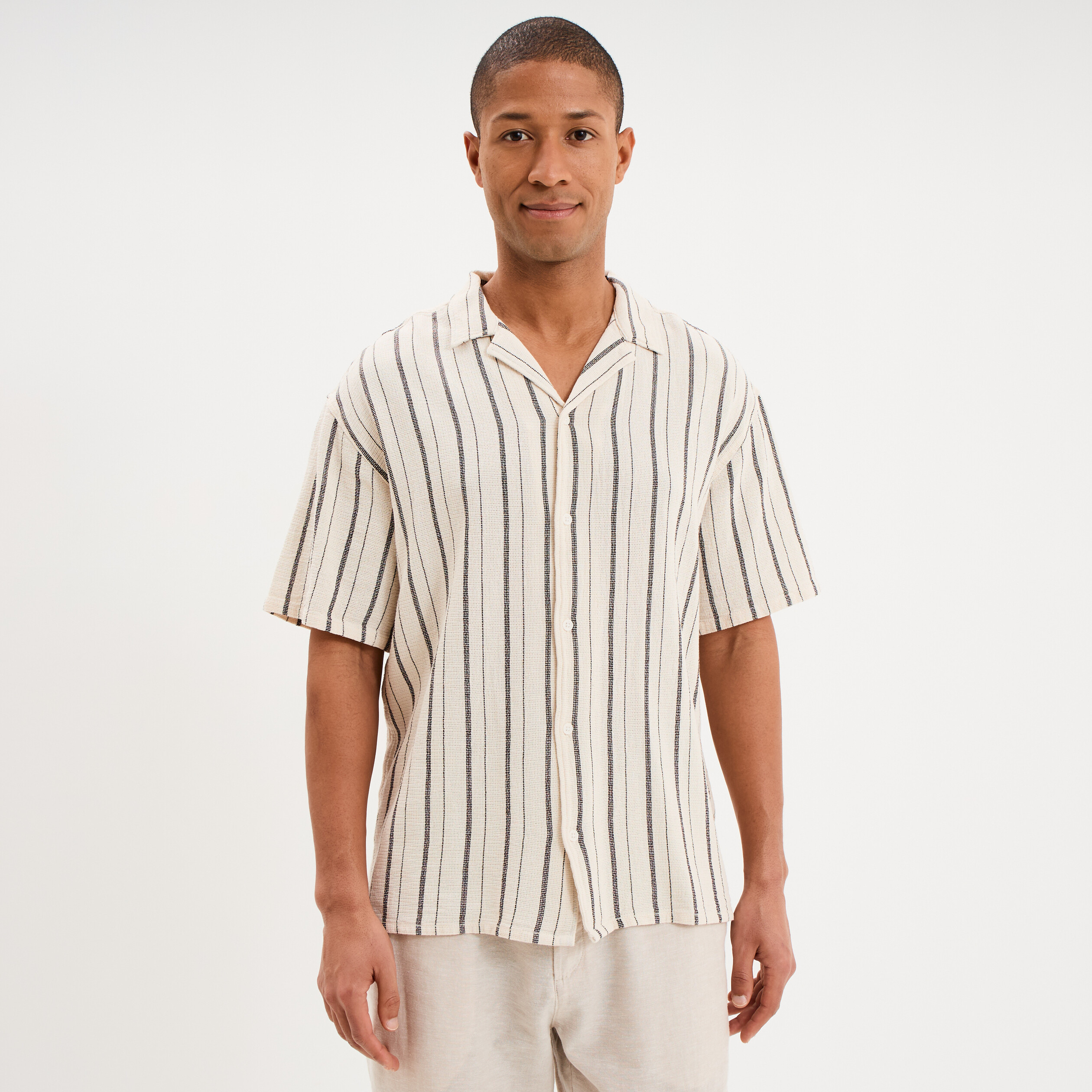 Chemise coton col cubain manches courtes ivoire homme