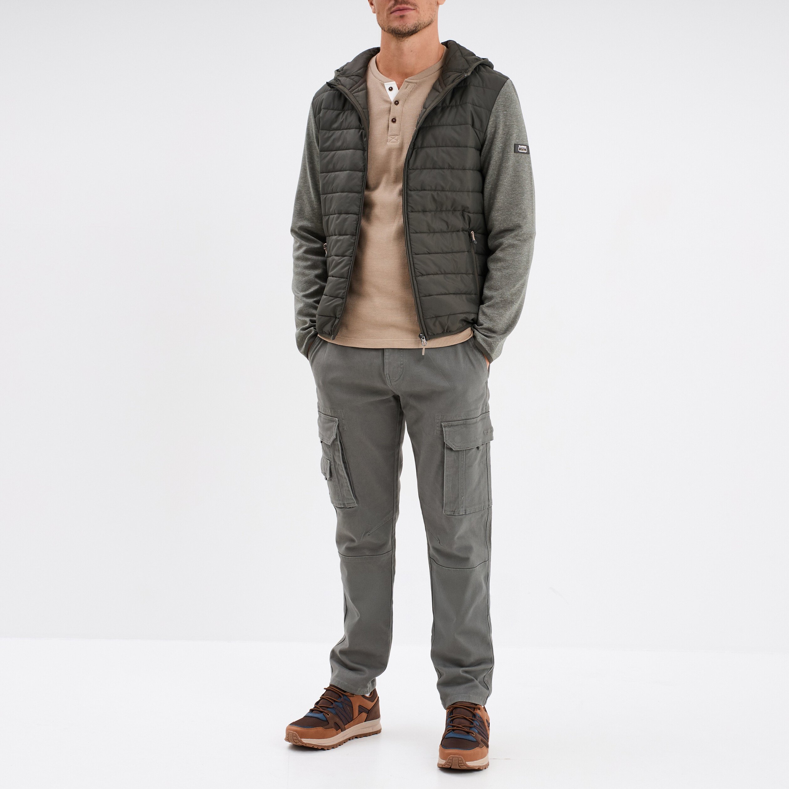 T-shirt col tunisien 1 poche Trappeur taupe homme