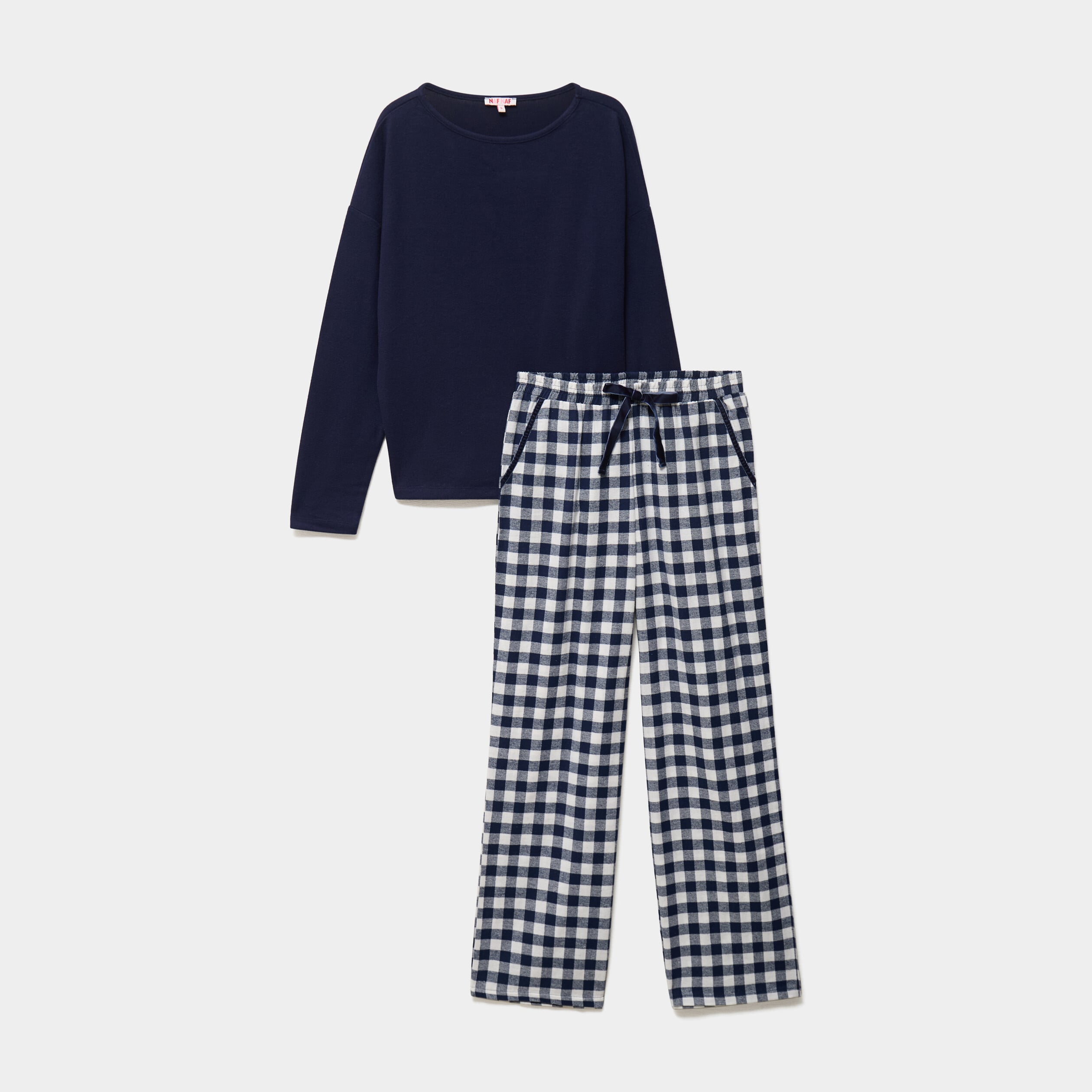 Pyjama pantalon manches longues bleu marine femme