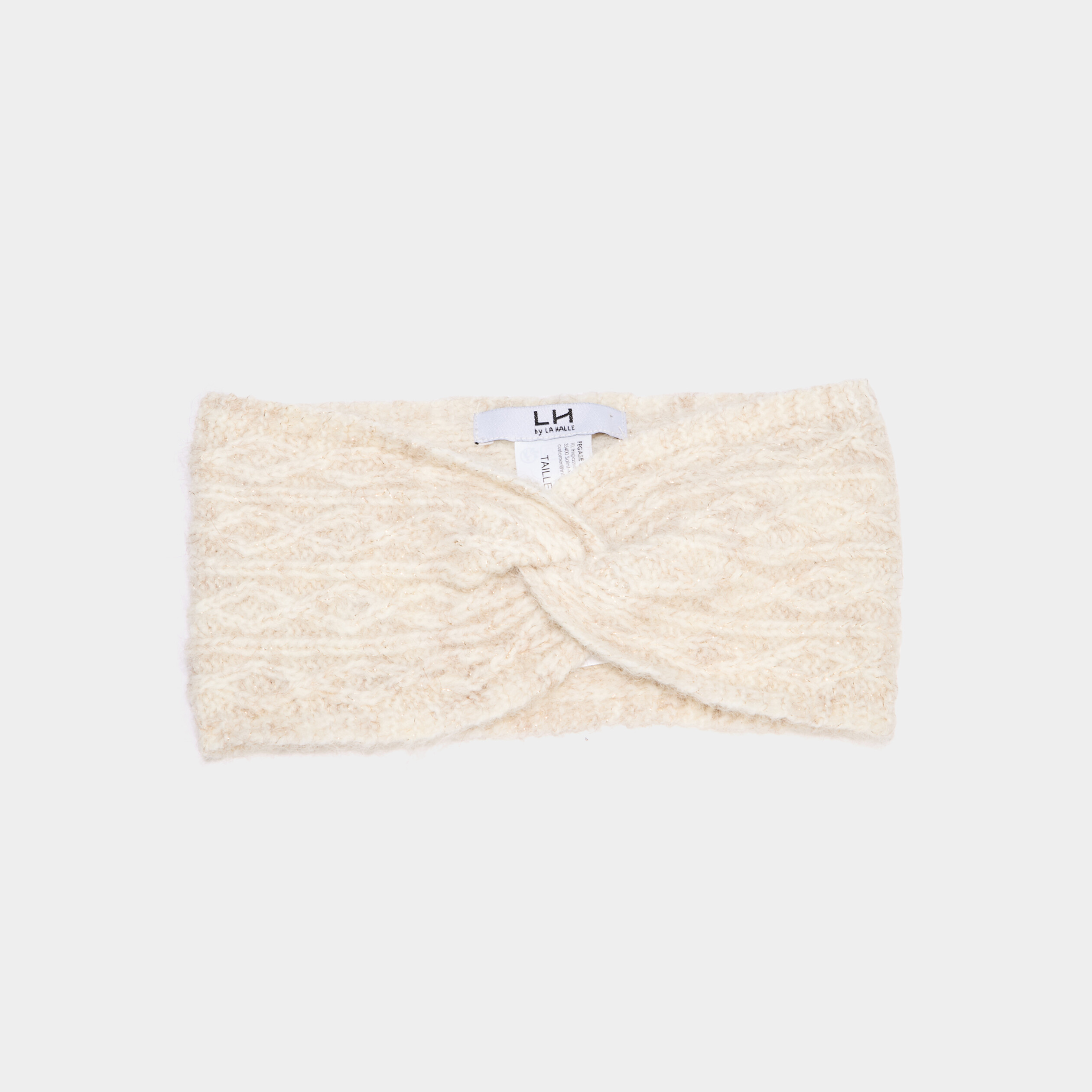Bandeau tricot&eacute; &agrave; torsades sable femme