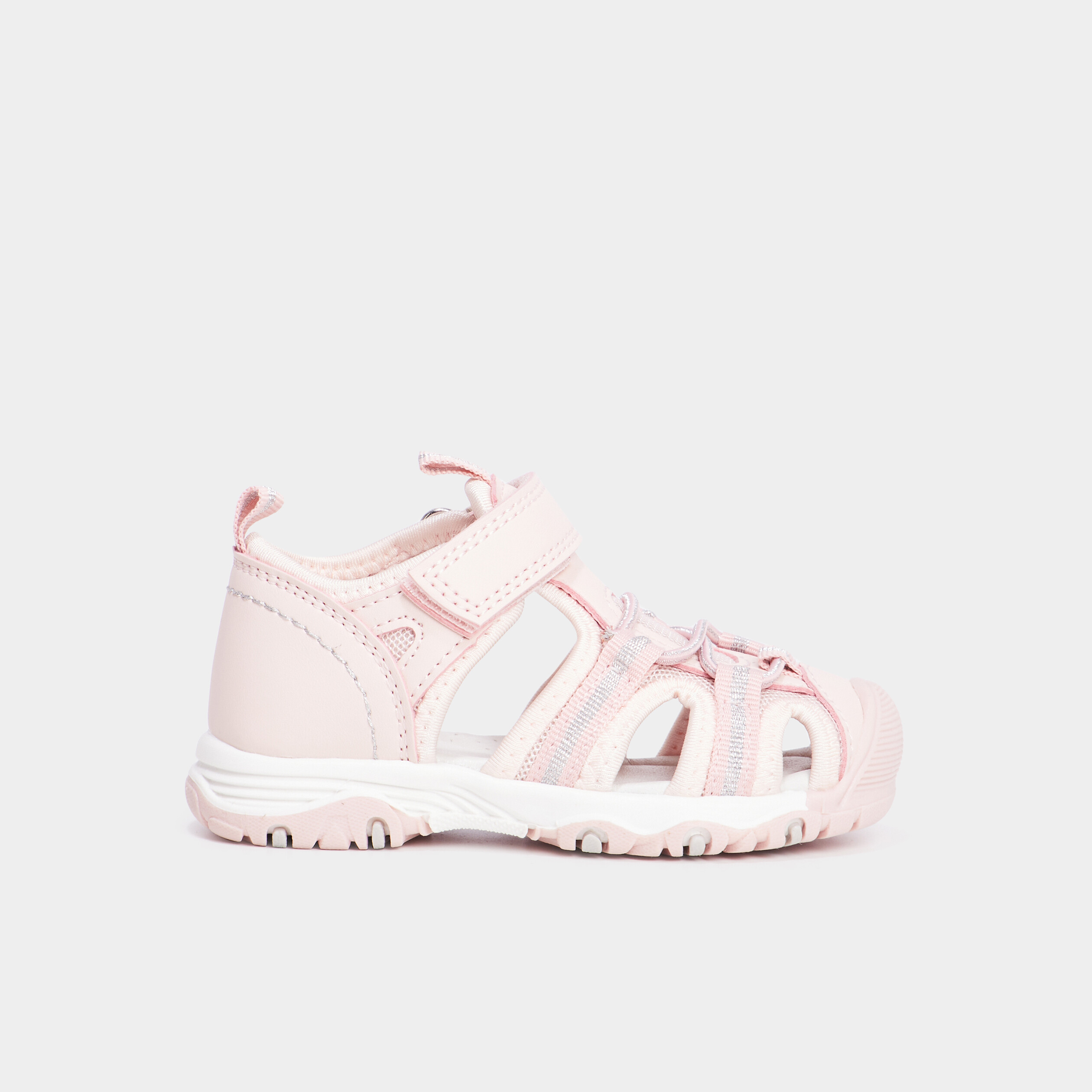 Sandales &agrave; scratchs et &eacute;lastiques rose b&eacute;b&eacute; fille