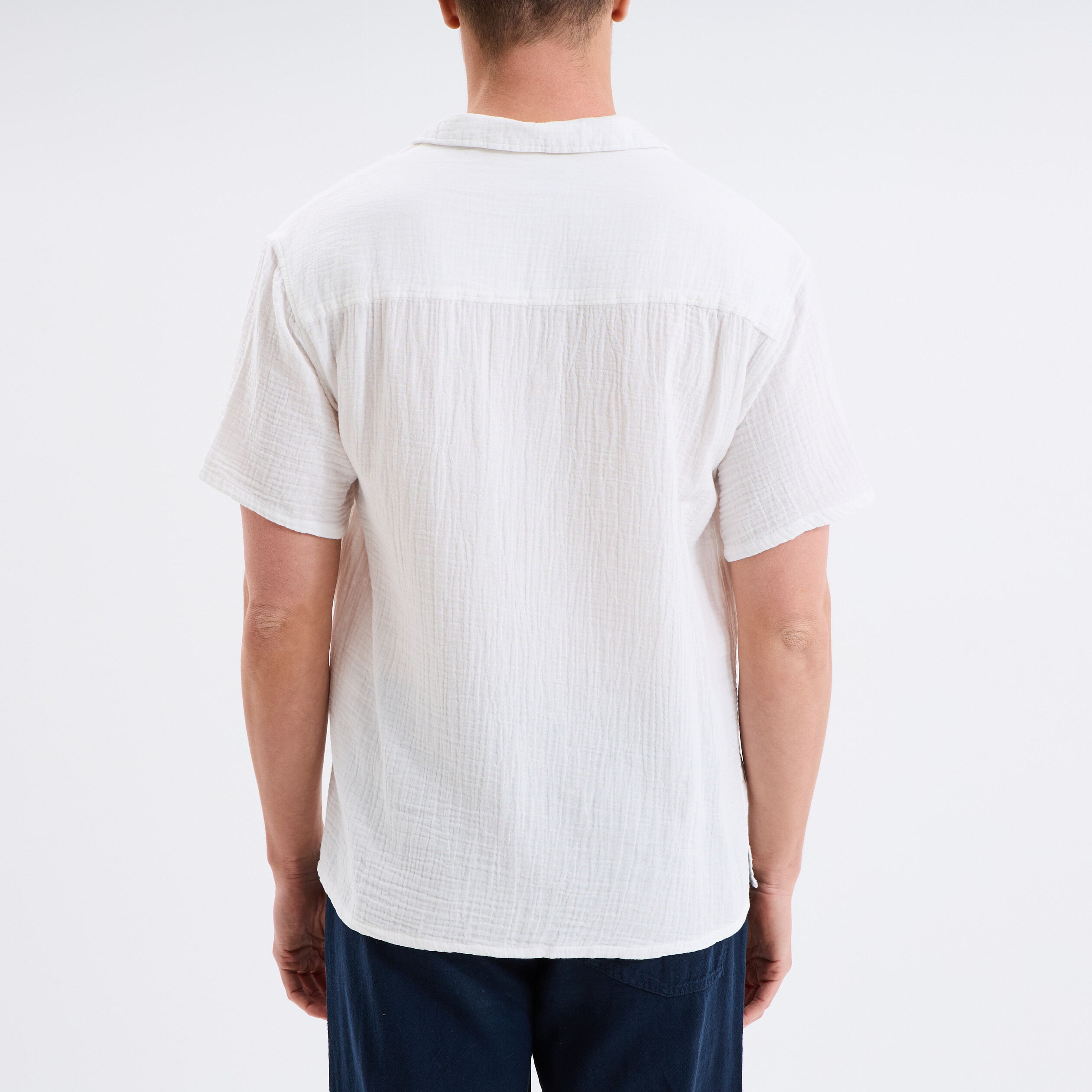 Chemise gaze de coton manches courtes blanc homme