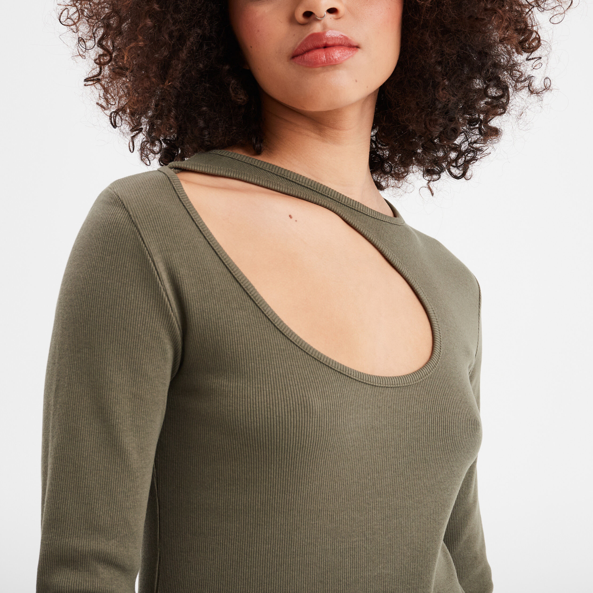 t shirt cotele avec ouverture liberto vert kaki femme T-shirt côtelé avec ouverture Liberto vert kaki femme