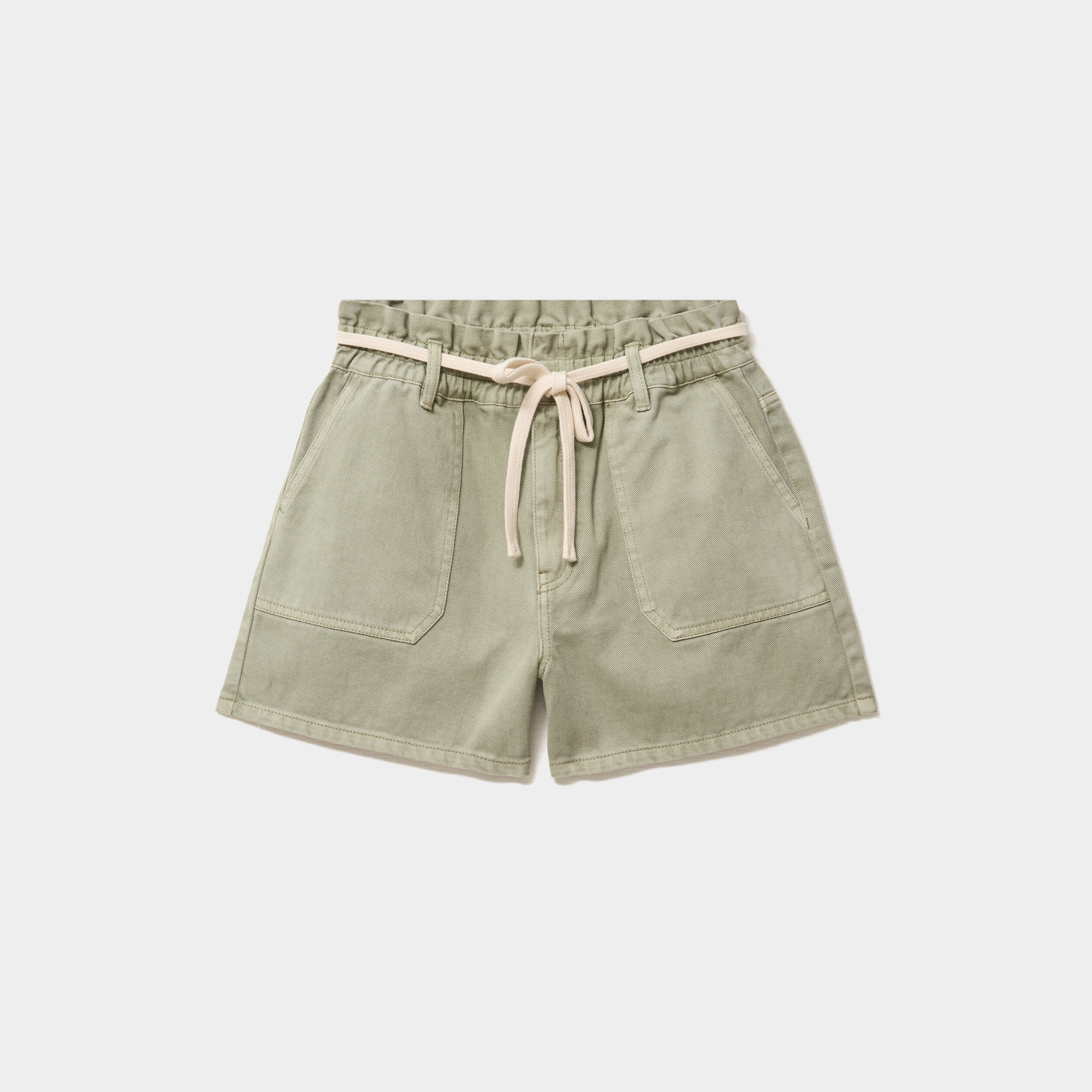 Short mom ceinture cordon coton vert kaki femme