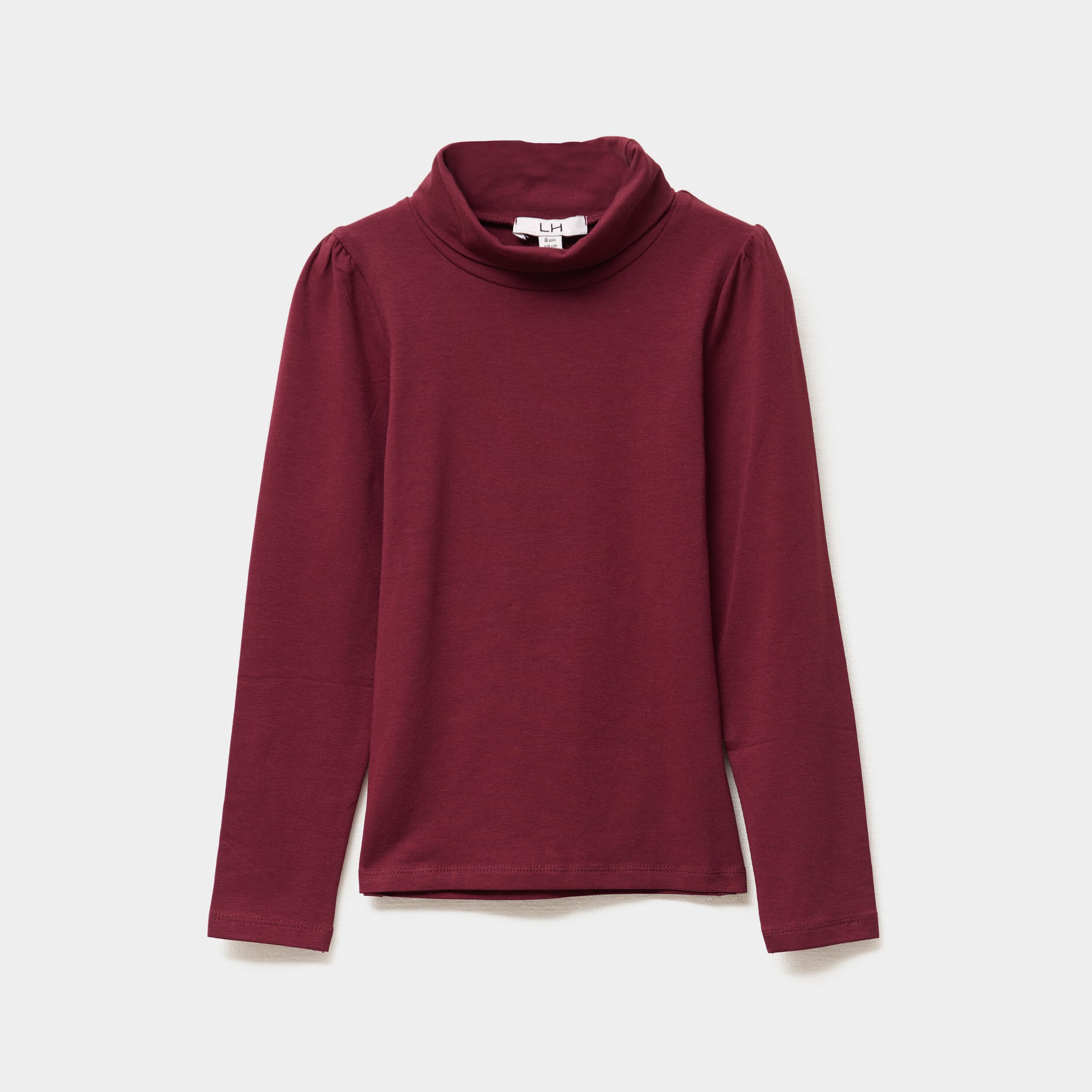 t shirt col roule manches longues coton bordeaux fille T-shirt col roulé manches longues coton bordeaux fille