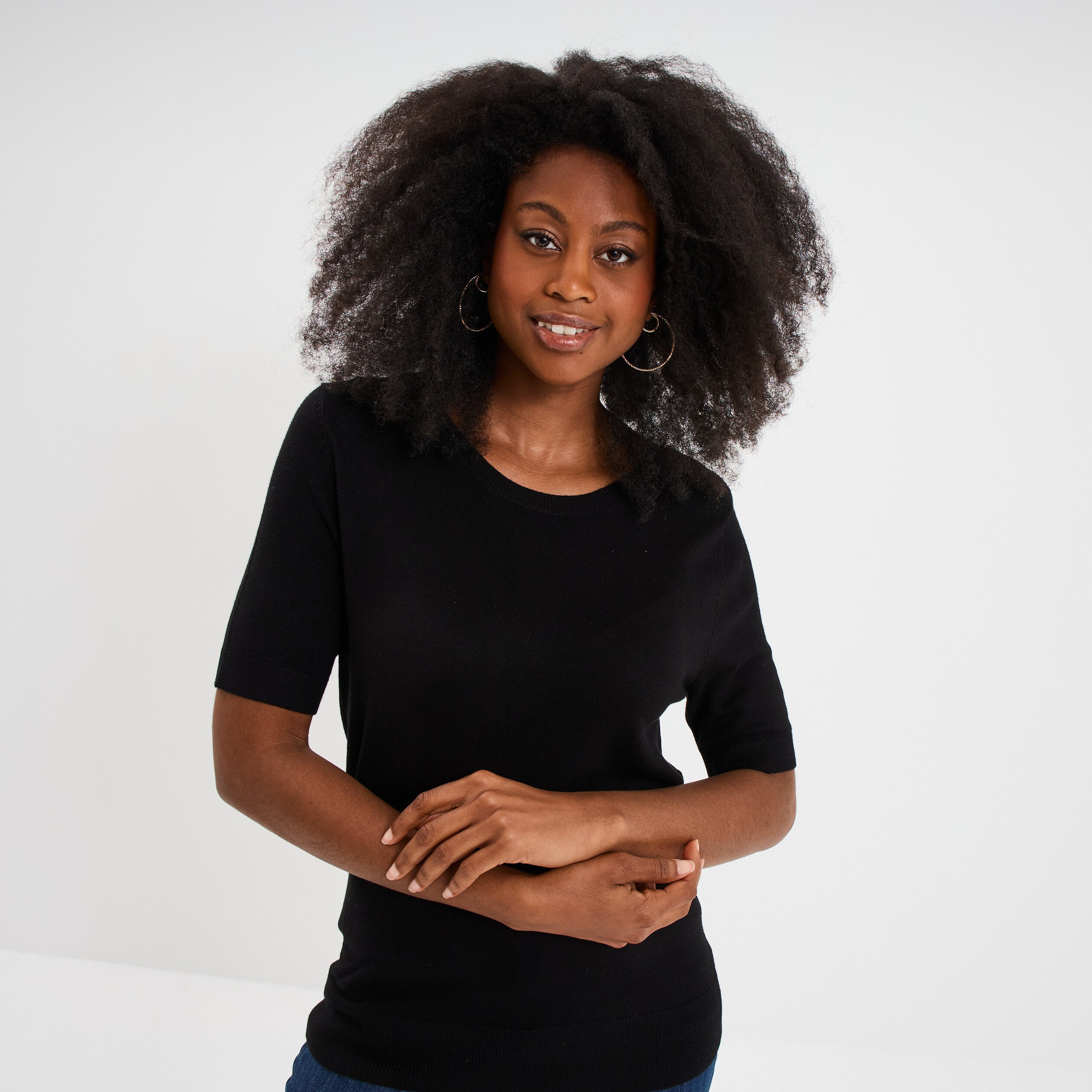 pull manches courtes col rond noir femme Pull manches courtes col rond noir femme