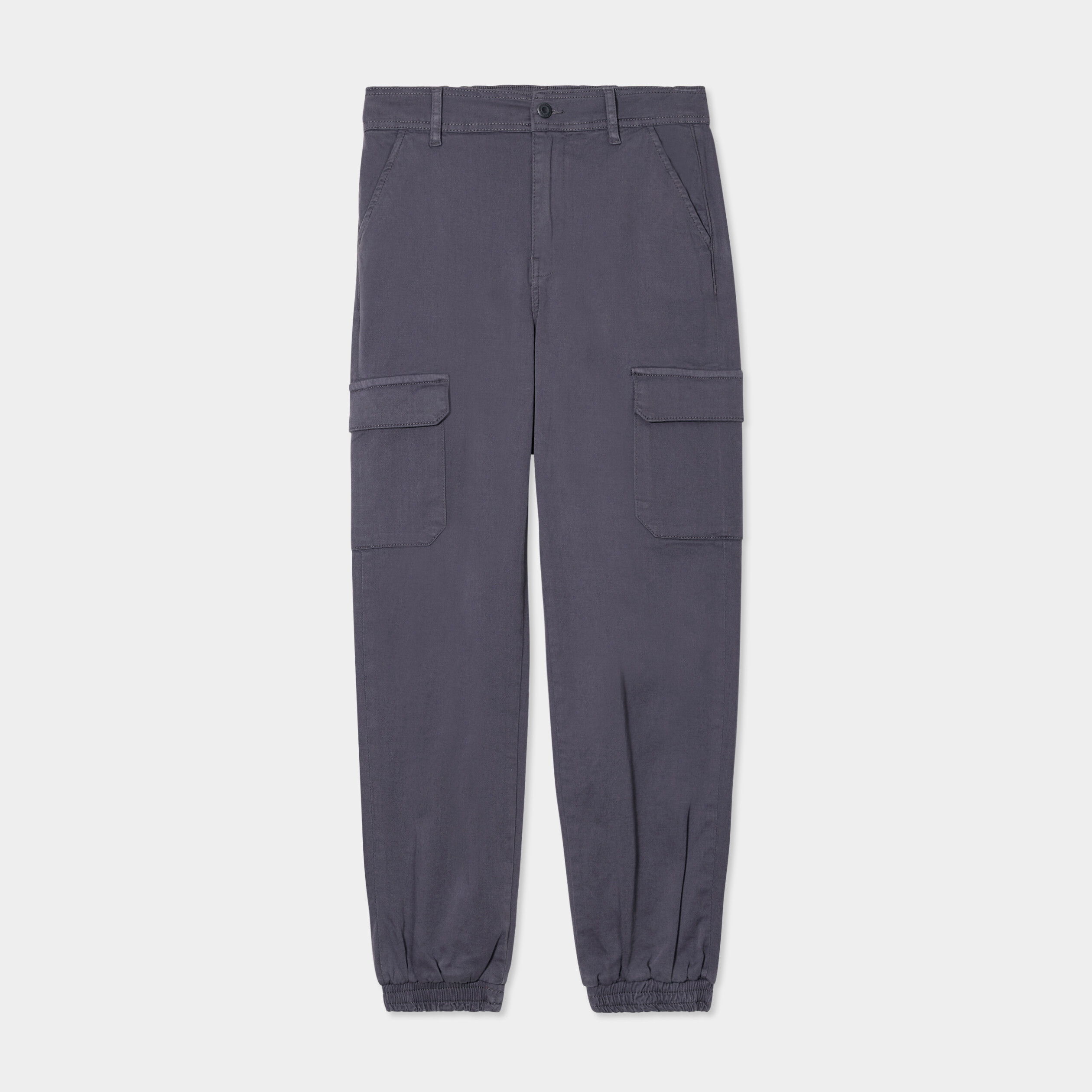 Pantalon cargo taille haute ajustable gris foncé femme