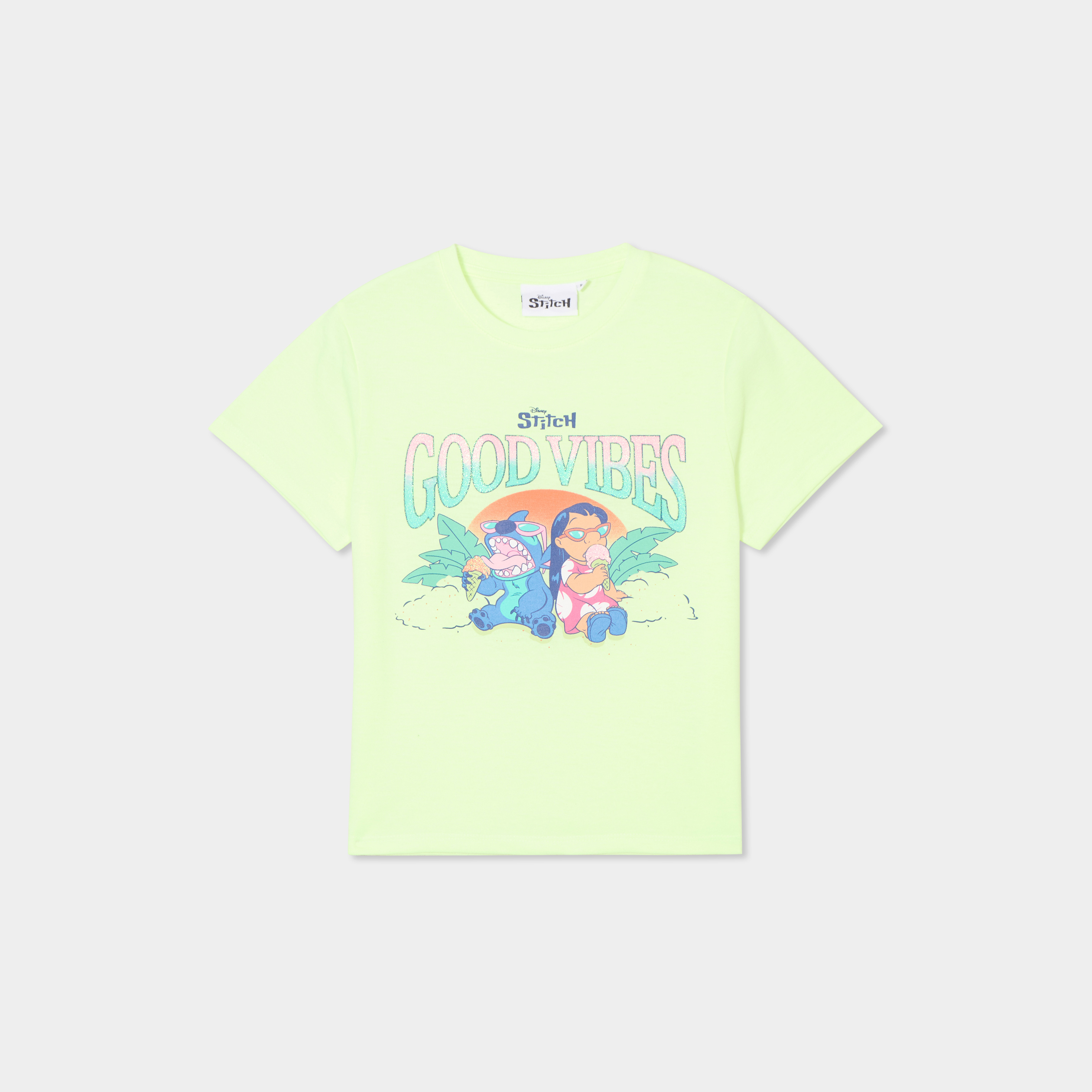 T-shirt manches courtes Stitch jaune fluo fille